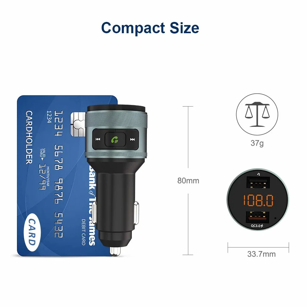 Zealife Transmiter Bluetooth Fm, Transmiter Samochodowy Qc 3.0, Bezprzewodowy Adapter Bluetooth Fm, Zestaw Głośnomówiący Z Ładowarką Dual Usb, Obsługuje Pamięć Usb 64 Gb