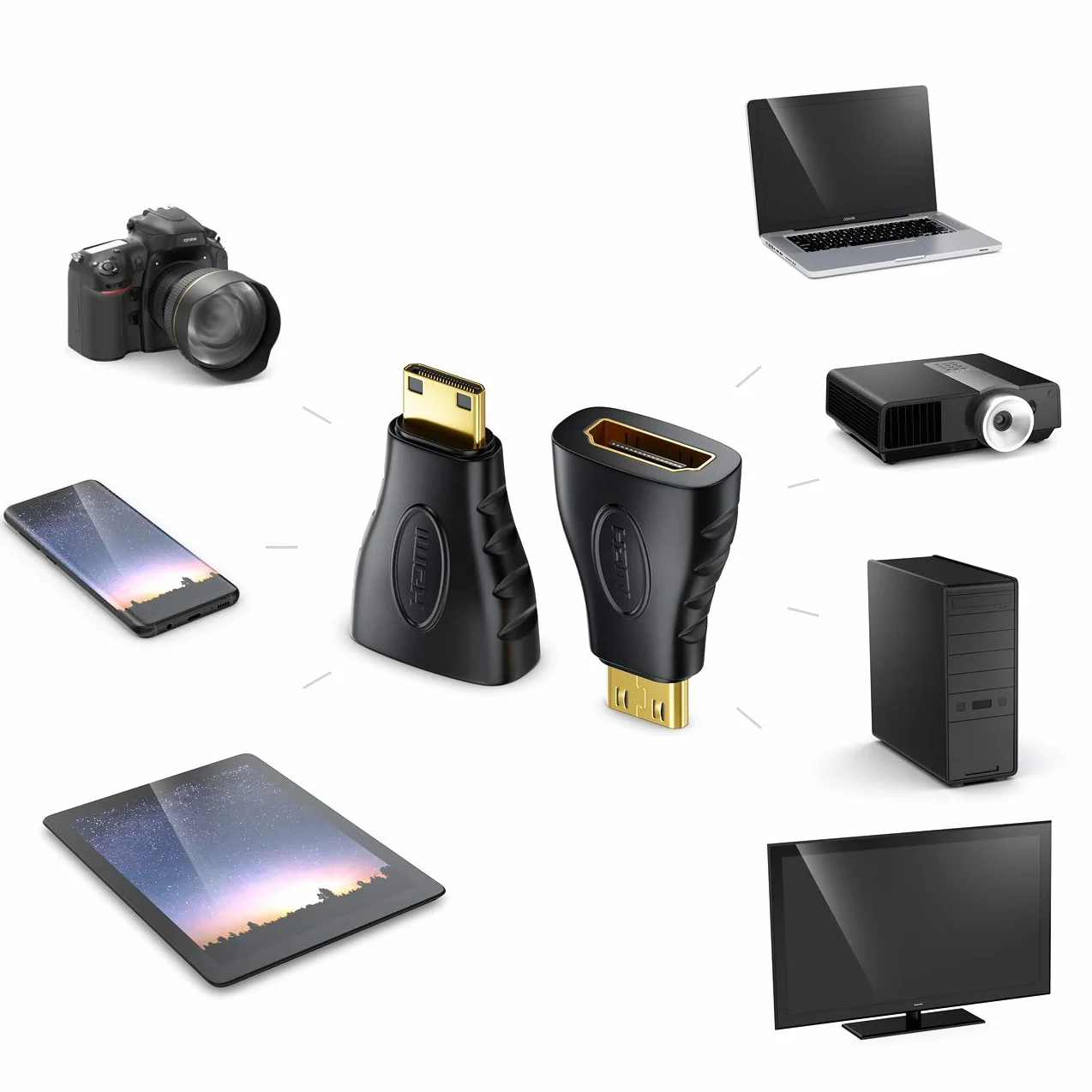 deleyCON Adapter HDMI do Mini HDMI - Gniazdo HDMI do Wtyczki Mini HDMI 1920x1200 1080p - Czarny