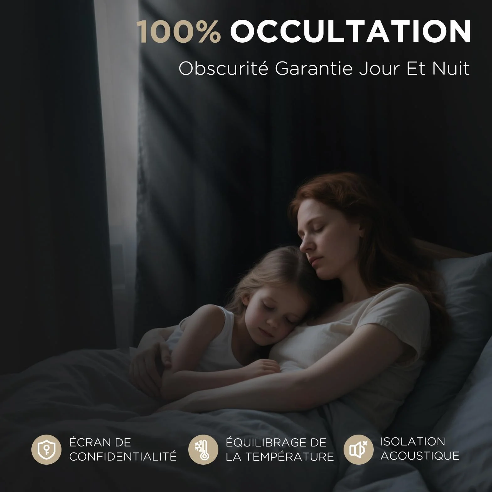 Joydeco 100% Rideau Occultant Lin 135x240 cm 2 Pièces, Double Rideaux Isolant Thermique Anti UV à Pattes Cachées et à Passe Tringle pour Décoration Chambre Salon et Protection d'Ameublement