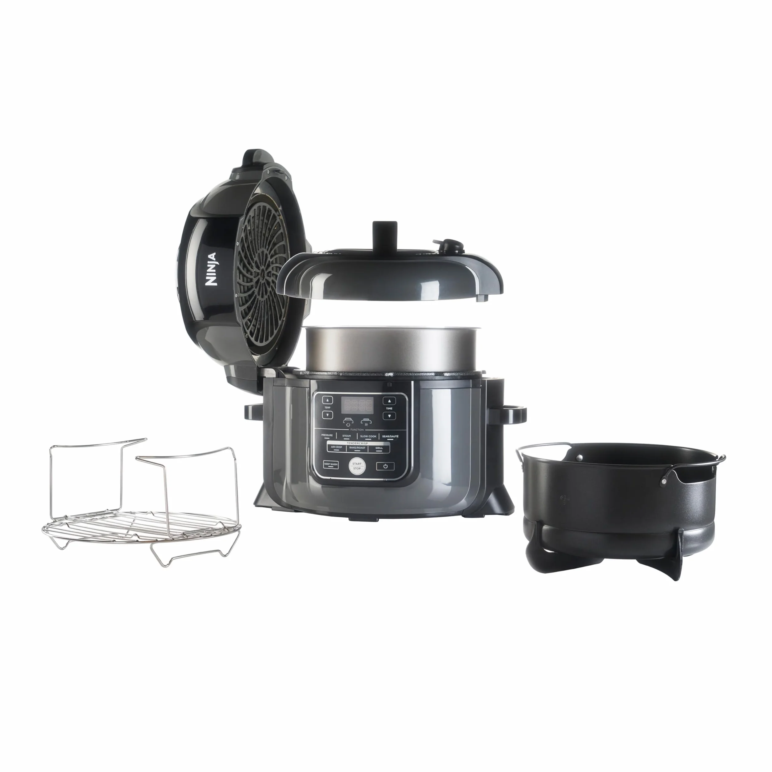 Ninja Multicuiseur Foodi, Air Fryer, 7-en-1, 6L, 7 fonctions de cuisson, Autocuiseur Multifonction, Cuisson sous pression, Friture à l'air, Cuisson lente, Gril et plus, Acier brossé et Noir, OP300EU