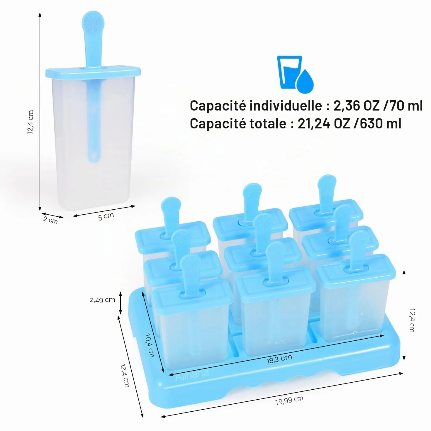 Ensemble de 9 Moules à Glace Réutilisables pour Bébé sans BPA - Moules à Glace DIY avec Brosse de Nettoyage et Entonnoir Pliable en Silicone