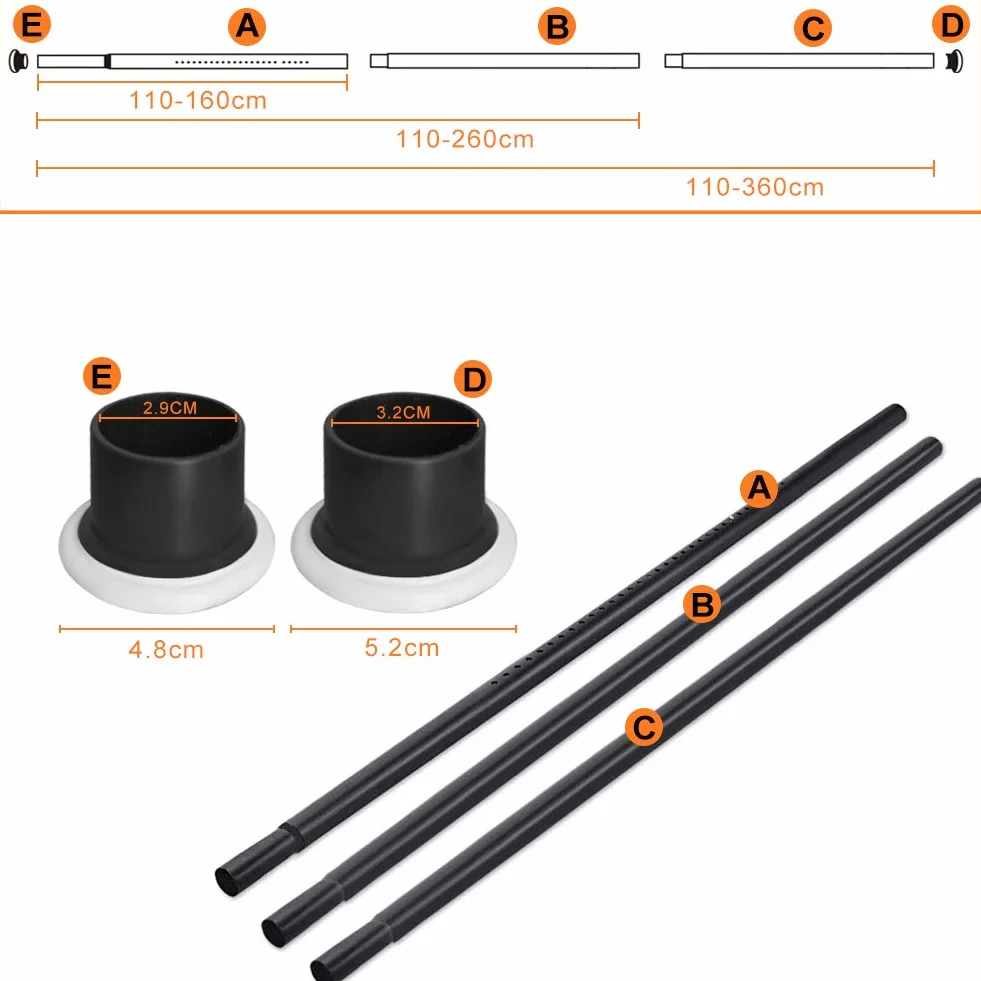 BAILEY JO Tringle Télescopique Sans Perçage 310-360cm Acier Composé Noir Mat Ø32mm, Barre Extensible Multifonction pour Rideau de Douche, Rideaux et Vêtements