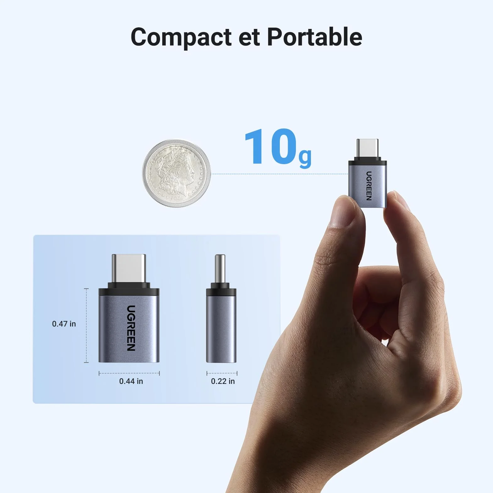 UGREEN Adaptateur USB C vers USB A 3.2 10Gbps OTG Lot de 2 Gris