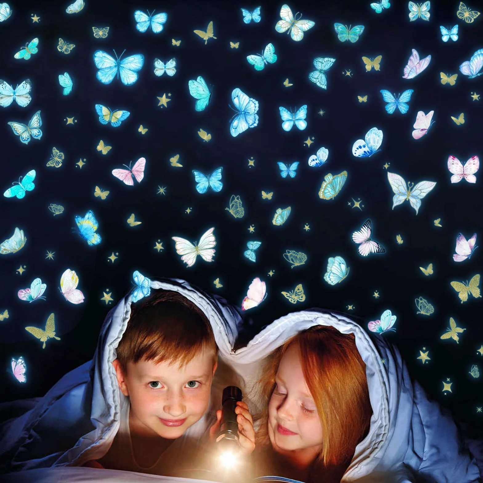 Sticker Mural Lumineux Papillon Phosphorescent Autocollant Muraux Fluorescents Enfant Chambre Décoration Bleu