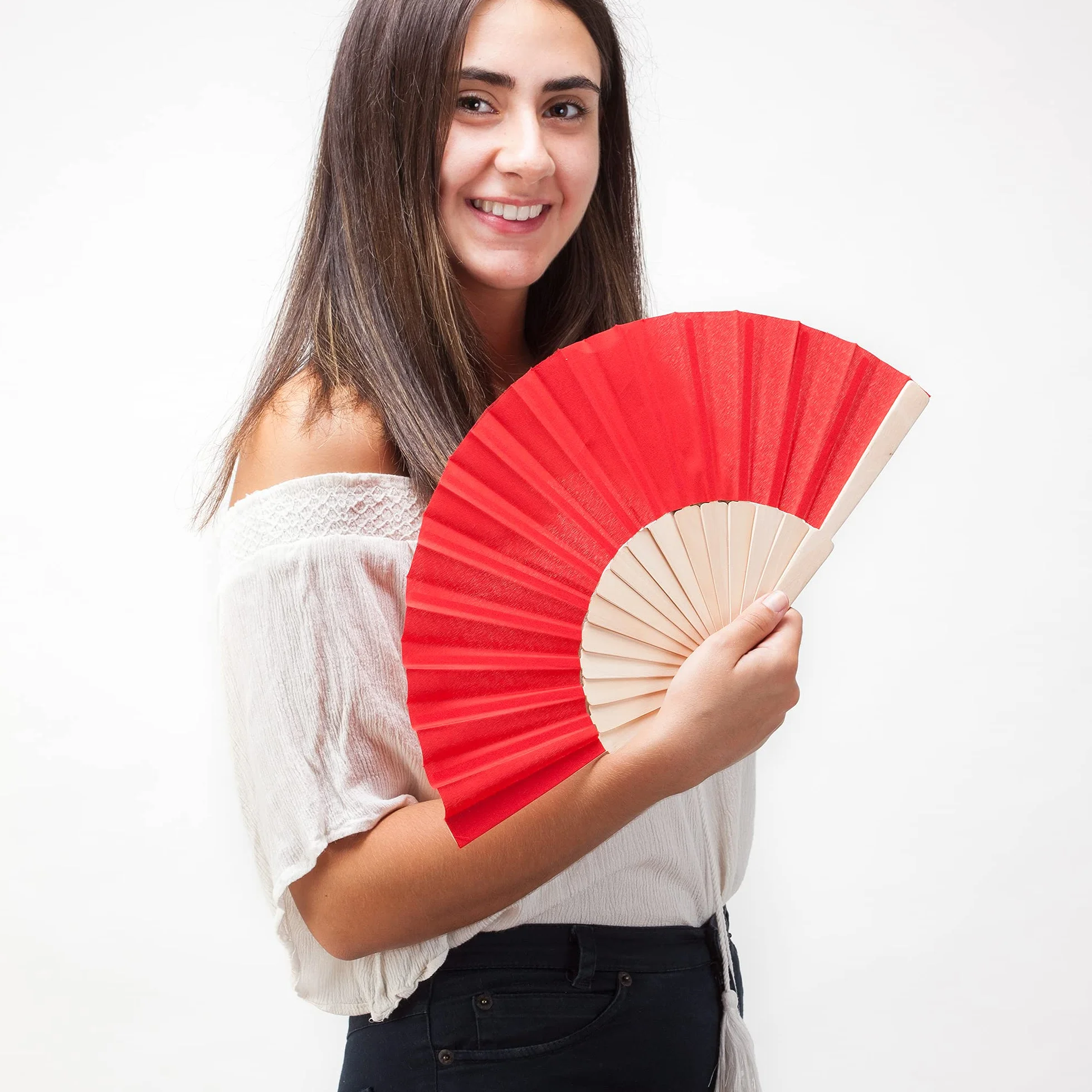 Éventail Pliant Personnalisable en Bois - Éventail Mariage Rouge, À l'unité