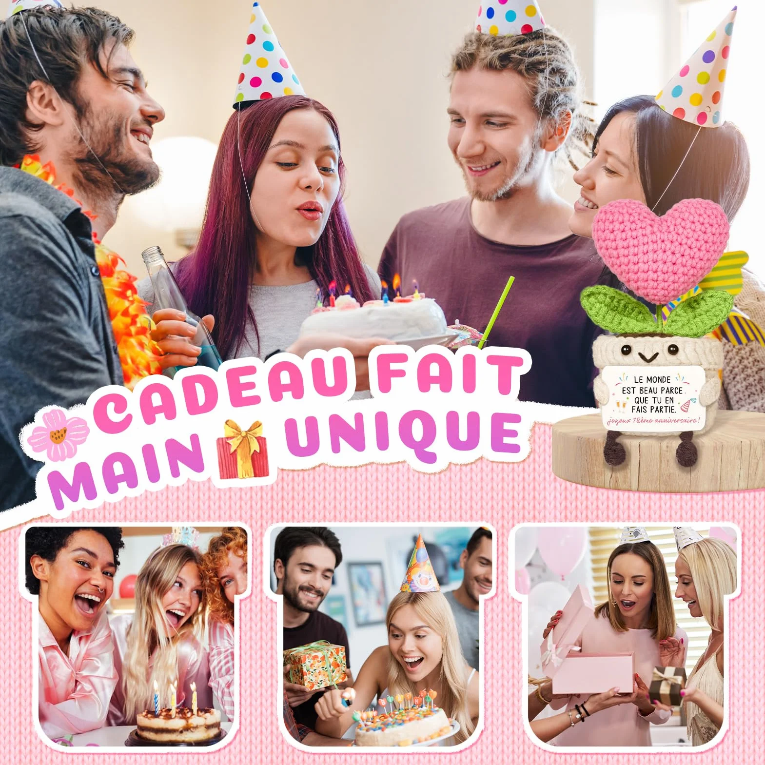 Cadeau 18 Ans Fille - Amigurumi Tricoté Coeur, Idée Anniversaire Ado Soeur Amie