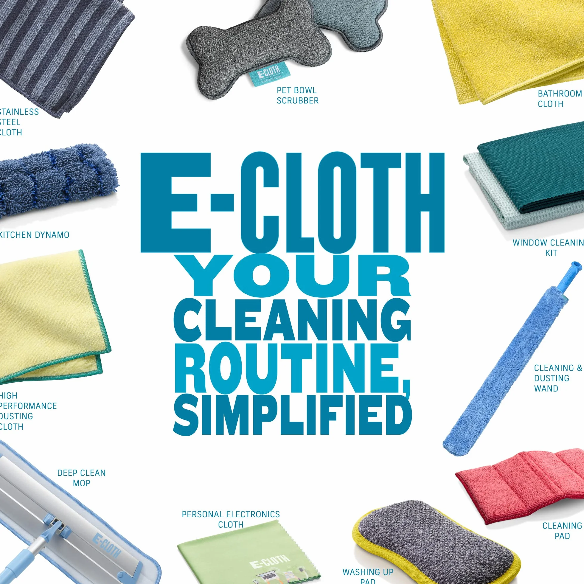 E-Cloth Chiffon de nettoyage multi-usage, Microfibre, Bleu, Pack de 10