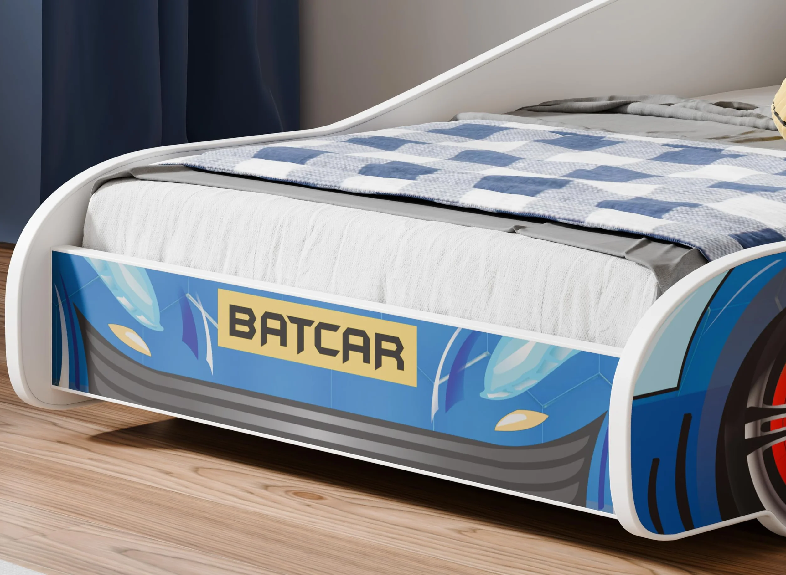 KOBI Lit Enfant Spider Bat Car | Multicolore | Thème Super-héros | Lit Enfants Garcon Fille | avec Sommie (BATCAR, 160x80)