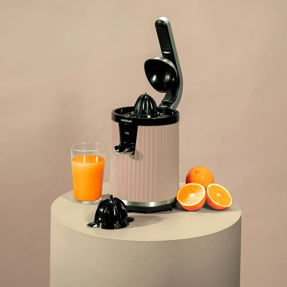 Cecotec Presse-agrumes électrique à bras pour oranges et agrumes Xqueeze RetroJuice 600 Beige. 600W, Style rétro, filtre en acier inox, cône plastique, levier pour extraire la pulpe, Anti-gouttes