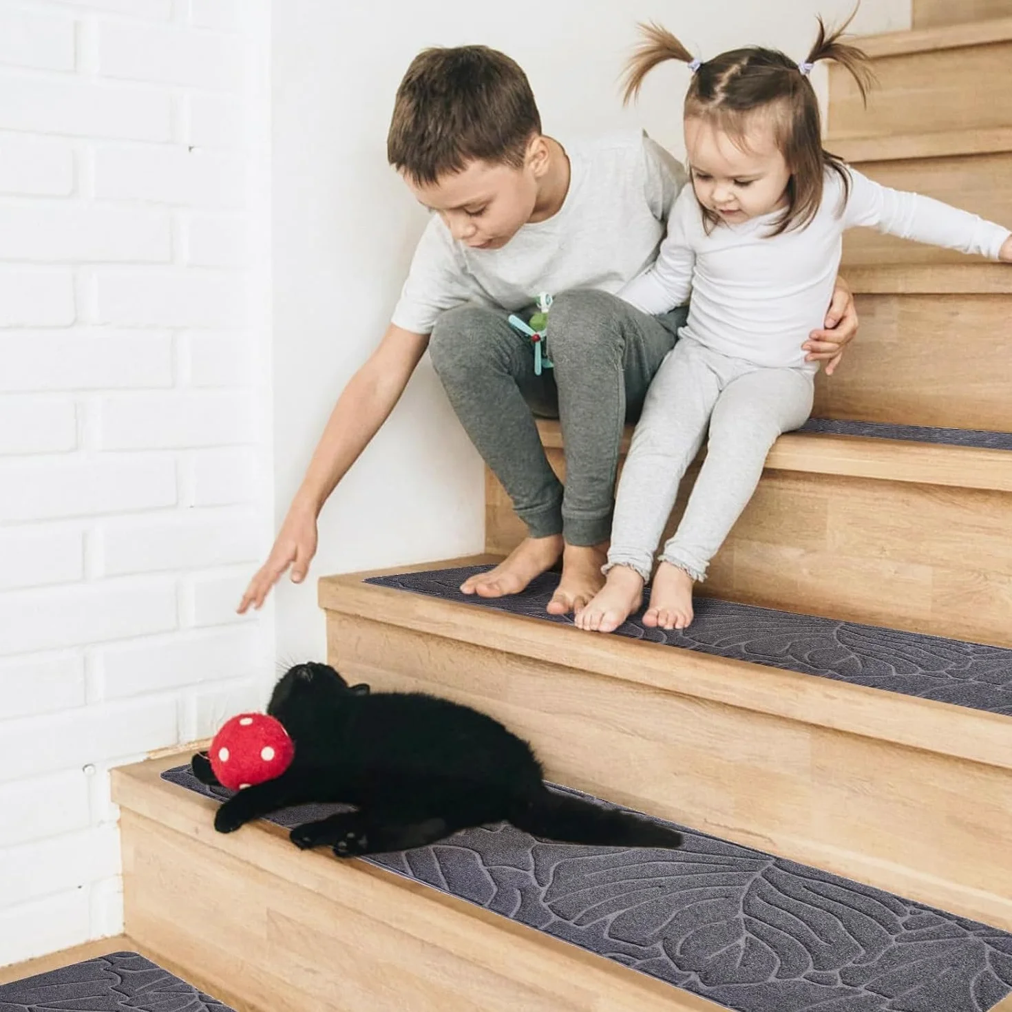 Antidérapant Tapis Marche Escalier Auto-Adhésif 76 x 20cm 15pces pour Enfants et Chiens (Gris)