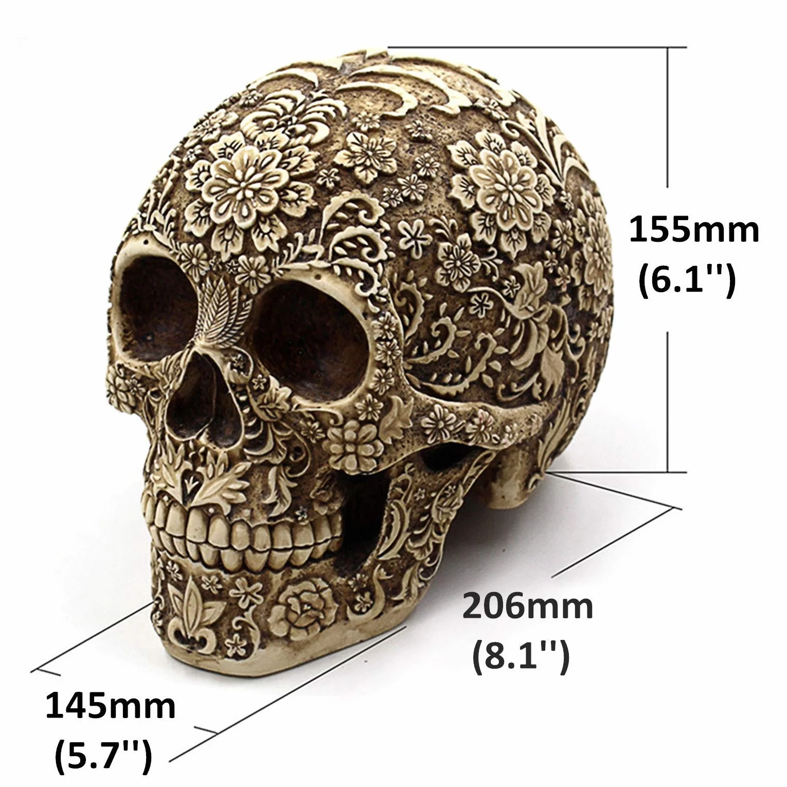 Statue Tête de Mort 20,6 cm, Décoration d'Halloween Crâne Humain en Résine