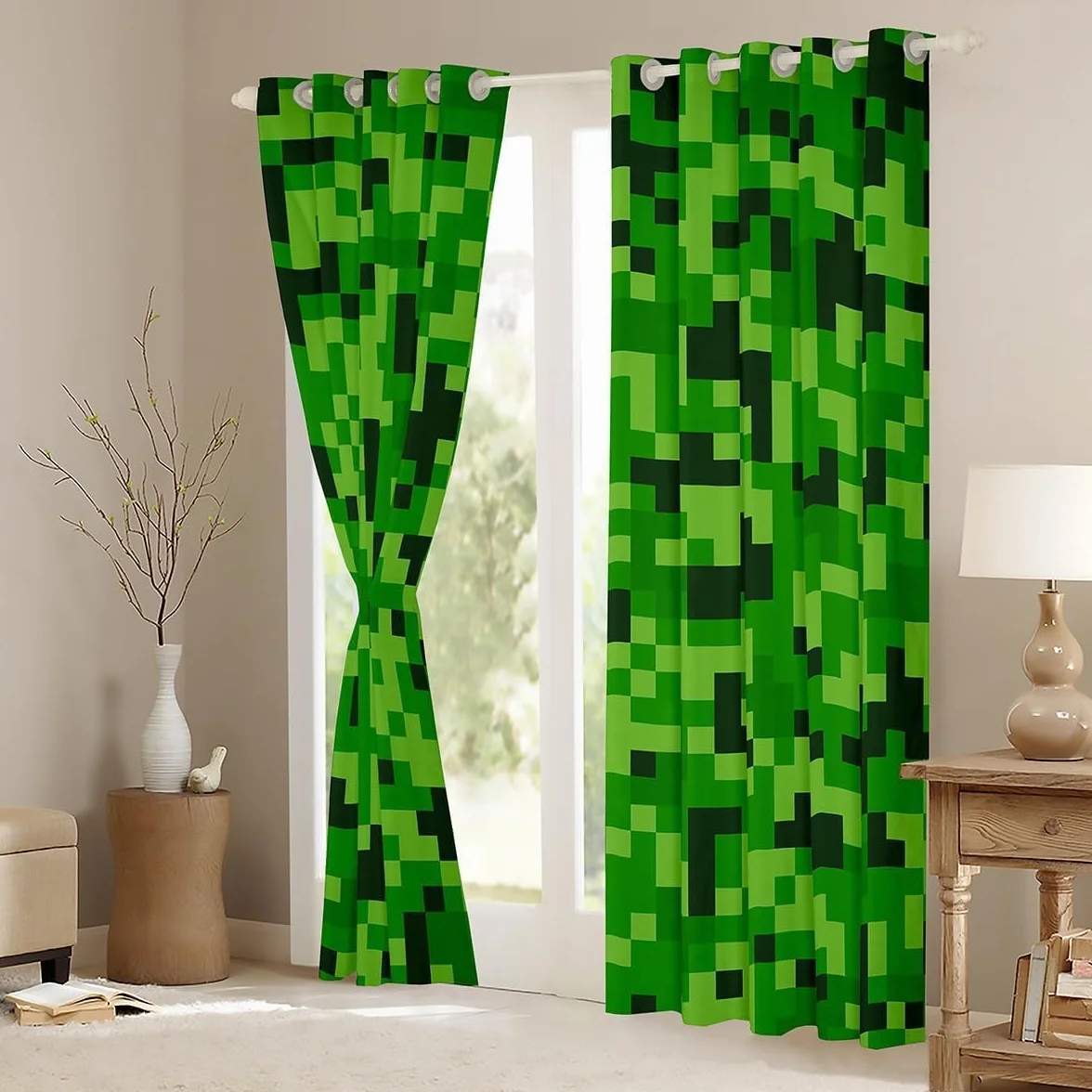 Rideaux Occultants Jeux Vidéo Pixelisés Verts Décoration Chambre Enfants
