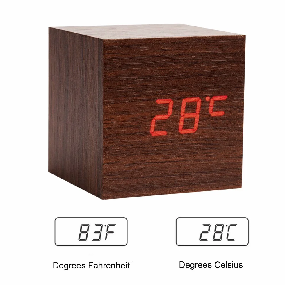 Onerbuy Horloge de voyage portable en bois avec écran LCD et alarme tactile (marron)