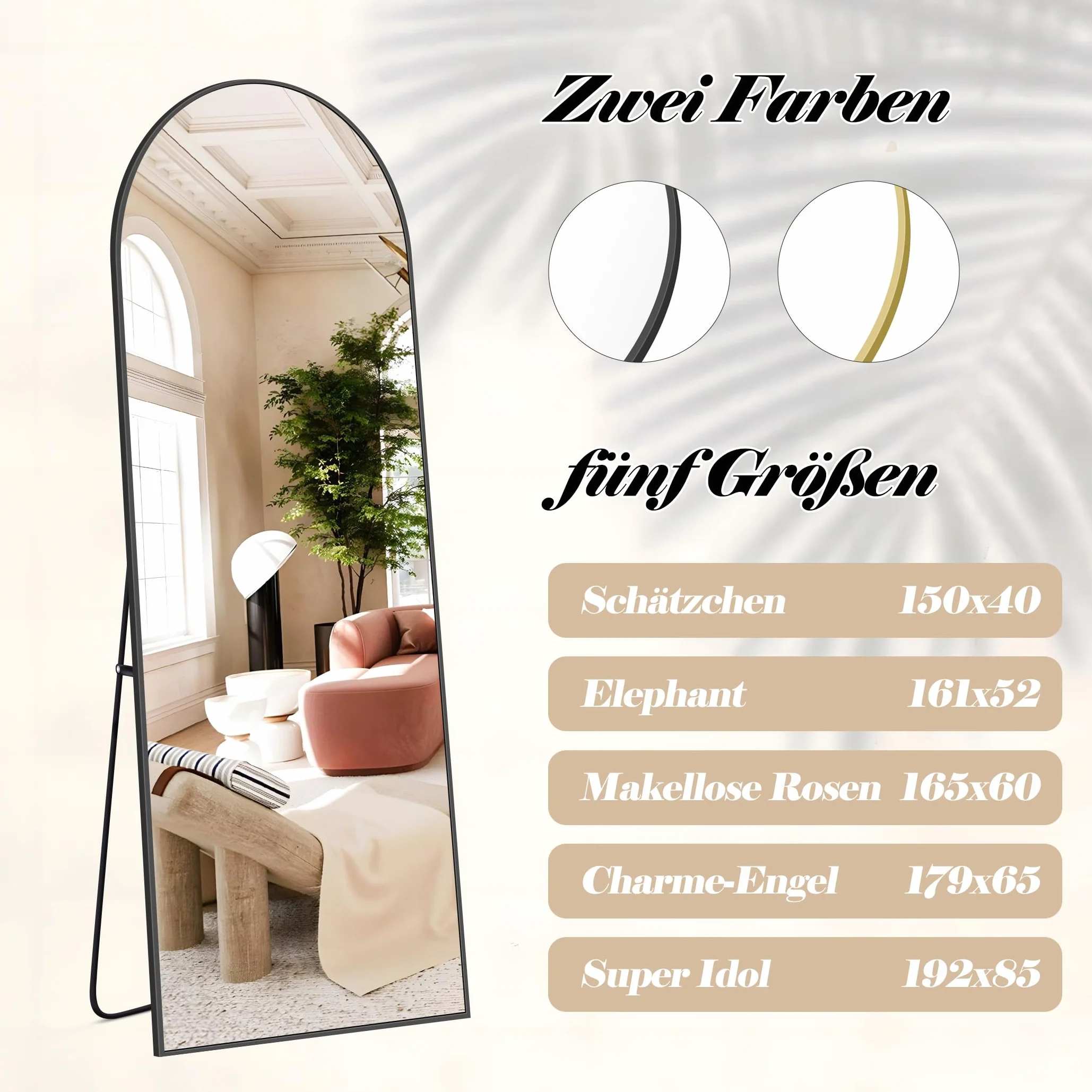 Miroir sur Pied 161 x 52 cm, Grand Miroir Mural en Pleine Longueur avec Cadre en Aluminium Noir, Miroir Arqué pour Salle de Bain, Chambre, Entrée et Couloir