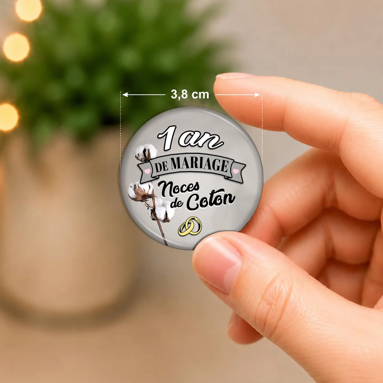 Magnet Aimant 3.8cm Anniversaire 1 an Mariage Noces de Coton Anneaux