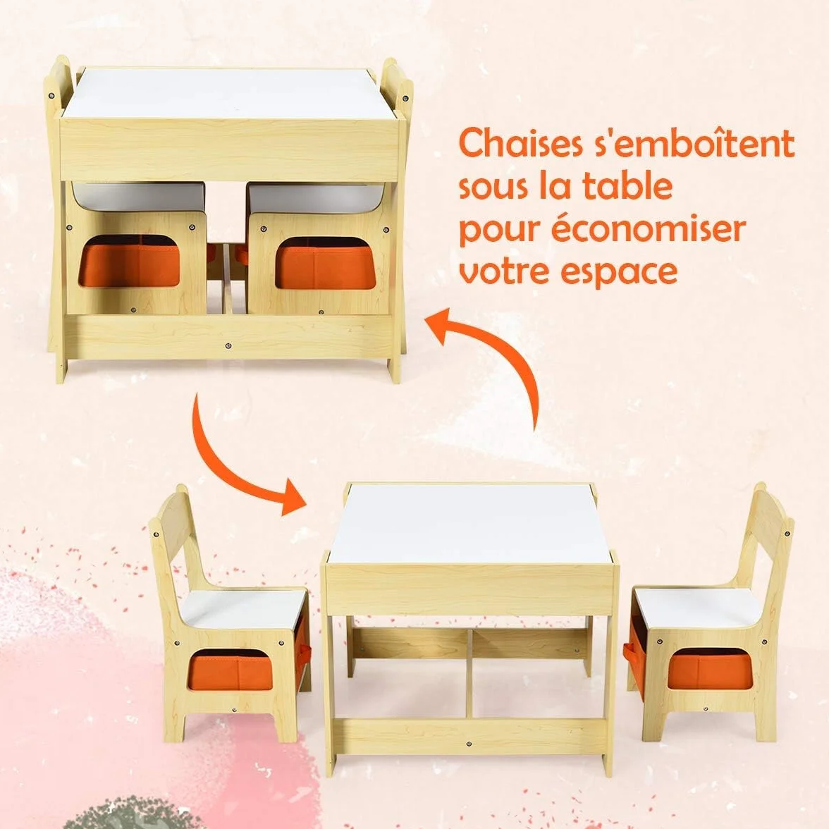 GOPLUS Table Enfant avec 2 Chaises 3-en-1 Petite Table de Dessin Réversible Double Face Tableau Noir Bureau Enfant Polyvalente