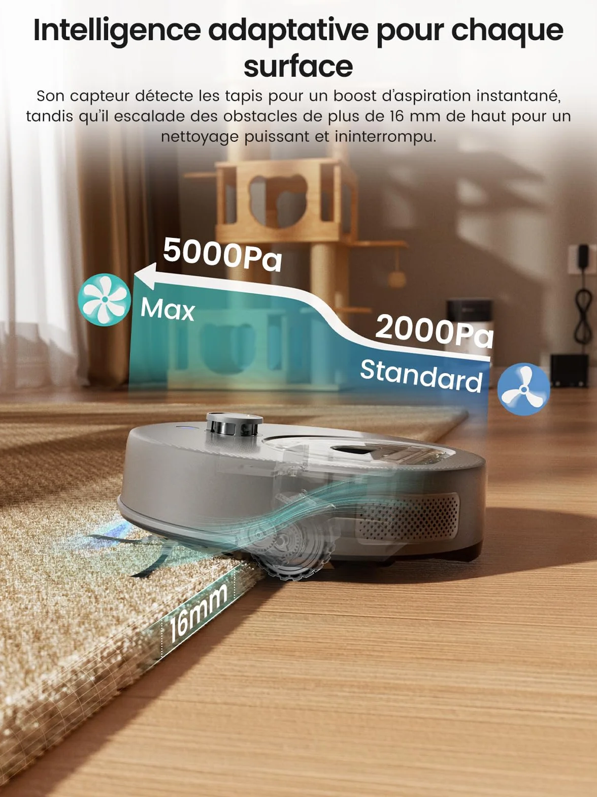 Lefant M330 Plus Aspirateur Robot Laveur 3en1, 5000Pa, 150Min, Système Freemove 3.0, Anti-emmêlement, Navigation LiDAR Précise, Zone Interdite Intelligente, 3 Niveaux d'Aspiration, APP/Alexa, Gris