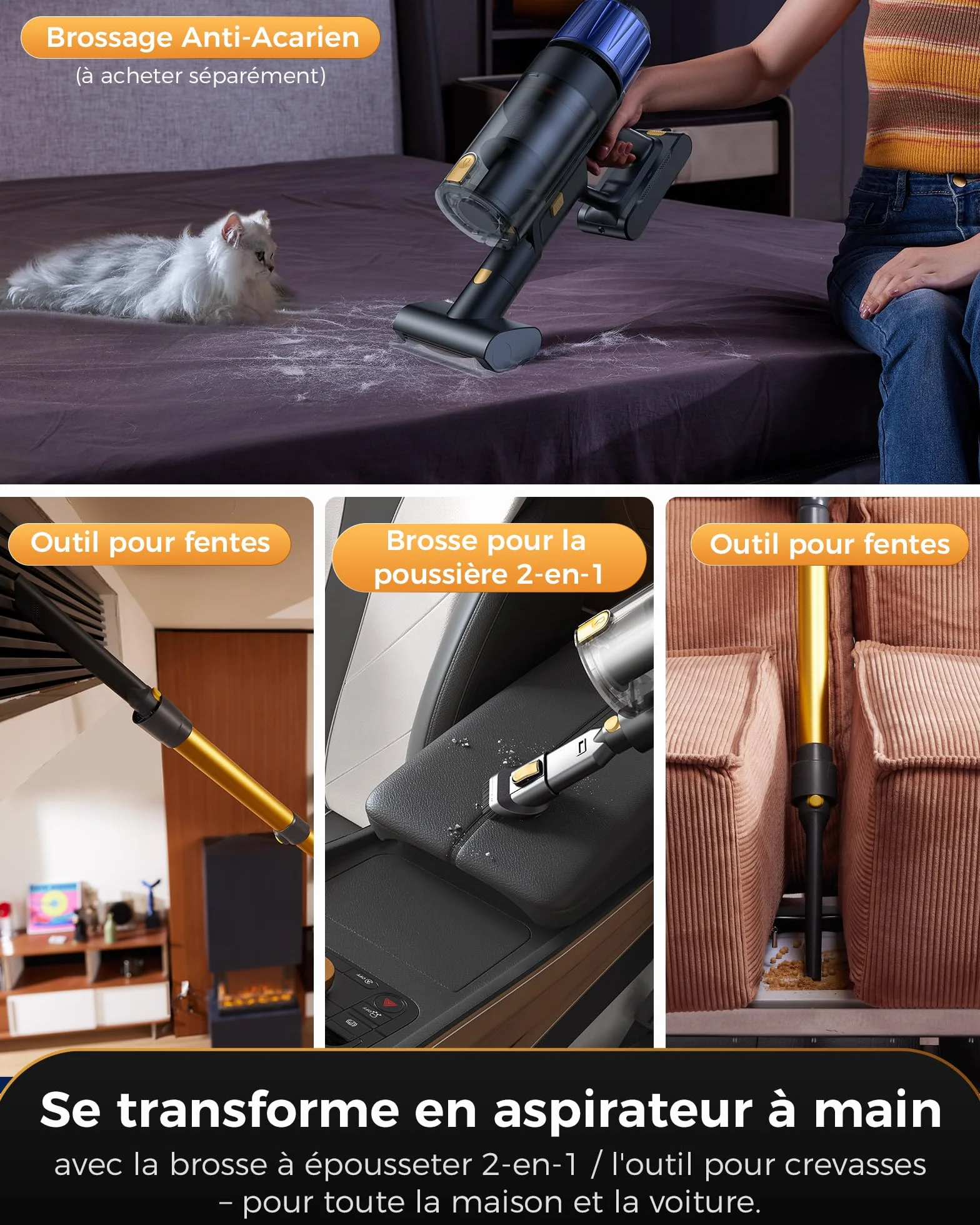 650W/55KPA Aspirateur Balai sans Fil 70min,Proscenic P15 Aspirateur sans Fil Puissant,Brosse Anti-Enchevêtrement,Autoportante,Télescopique Balai Aspirateur Tapis,Sols Durs,Poils d'animaux et Voiture