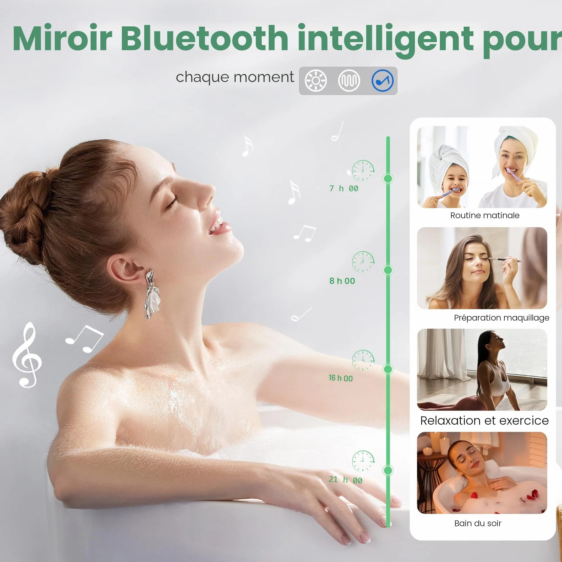 S'bagno Irrégulier Miroir Salle de Bain avec Eclairage 70x100cm, Bluetooth Miroir LED Salle de Bain, Anti-buée, 3000K-6500K, Dimmable, Mémoire, IP44 Miroir Lumineux Salle de Bain, Horizontal/Vertical