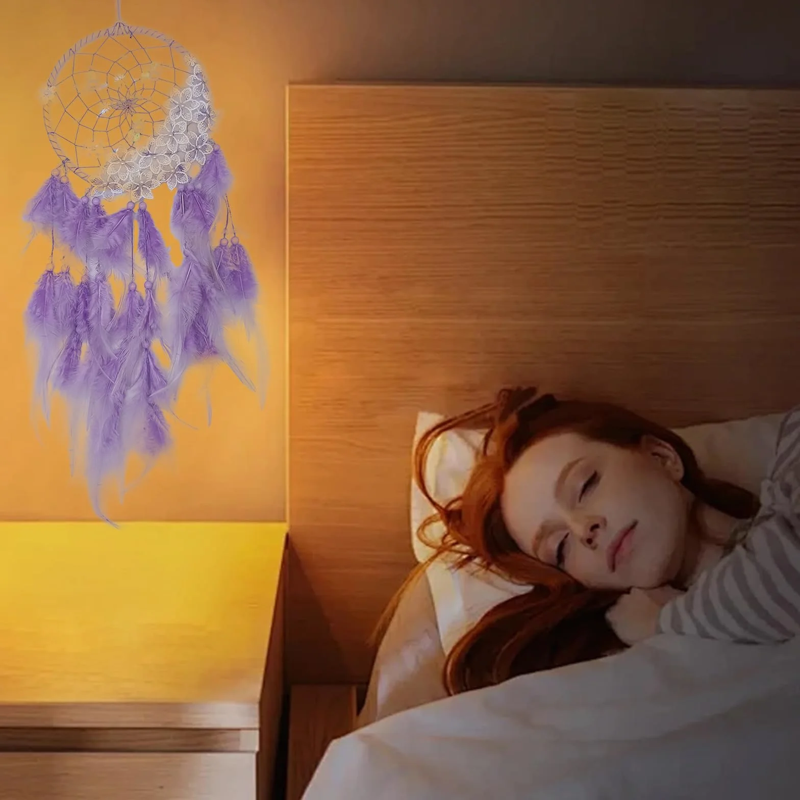 Attrape Rêve Géant Violet avec Plumes, Handmade Capteur de Rêves Décoration Murale