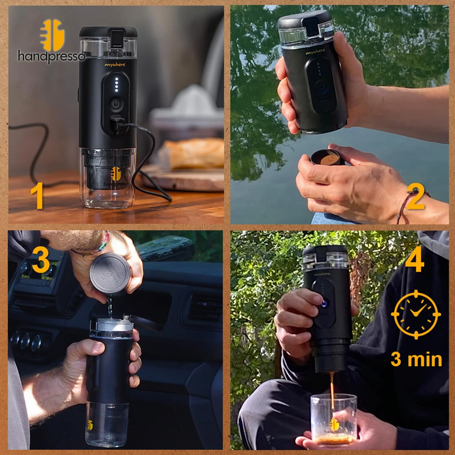 Handpresso - Cafetière portable E-Presso 21700 | Machine a cafe portable avec batterie USB réservoir 60ml - Cafetiere de voyage pour capsules expresso ou café moulu – mini cafetière à batterie