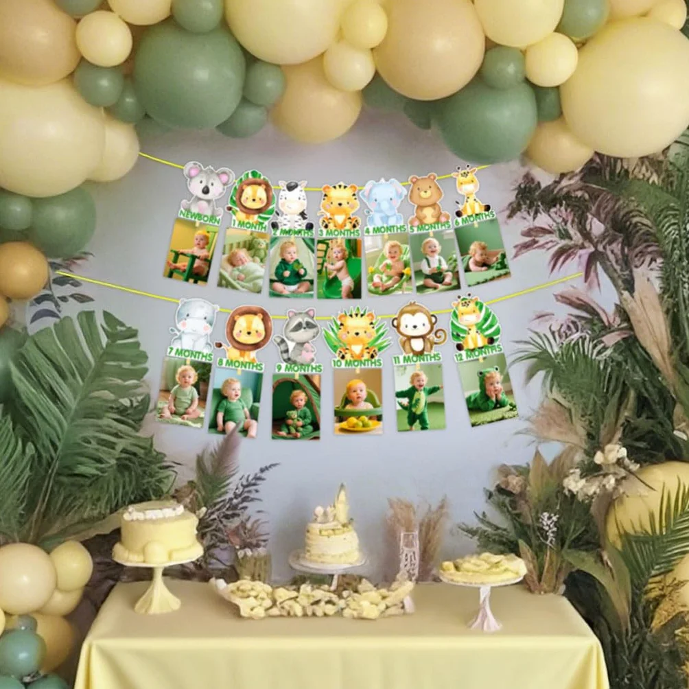 Bannière photo 1er anniversaire jungle thème animaux safari fournitures fête wild one