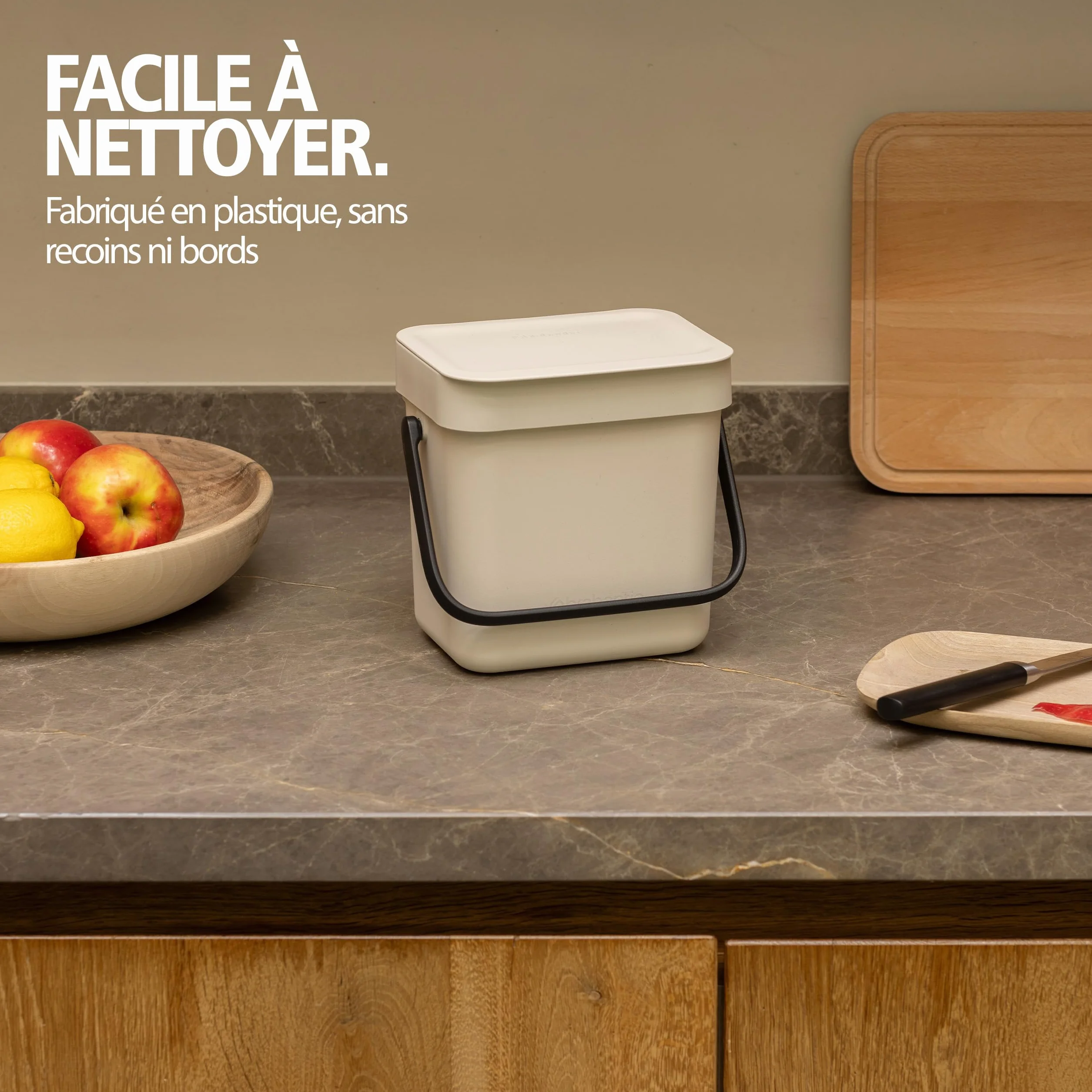 Brabantia Poubelle Sort & Go 3L Beige clair – Système de tri des déchets avec poignée de transport