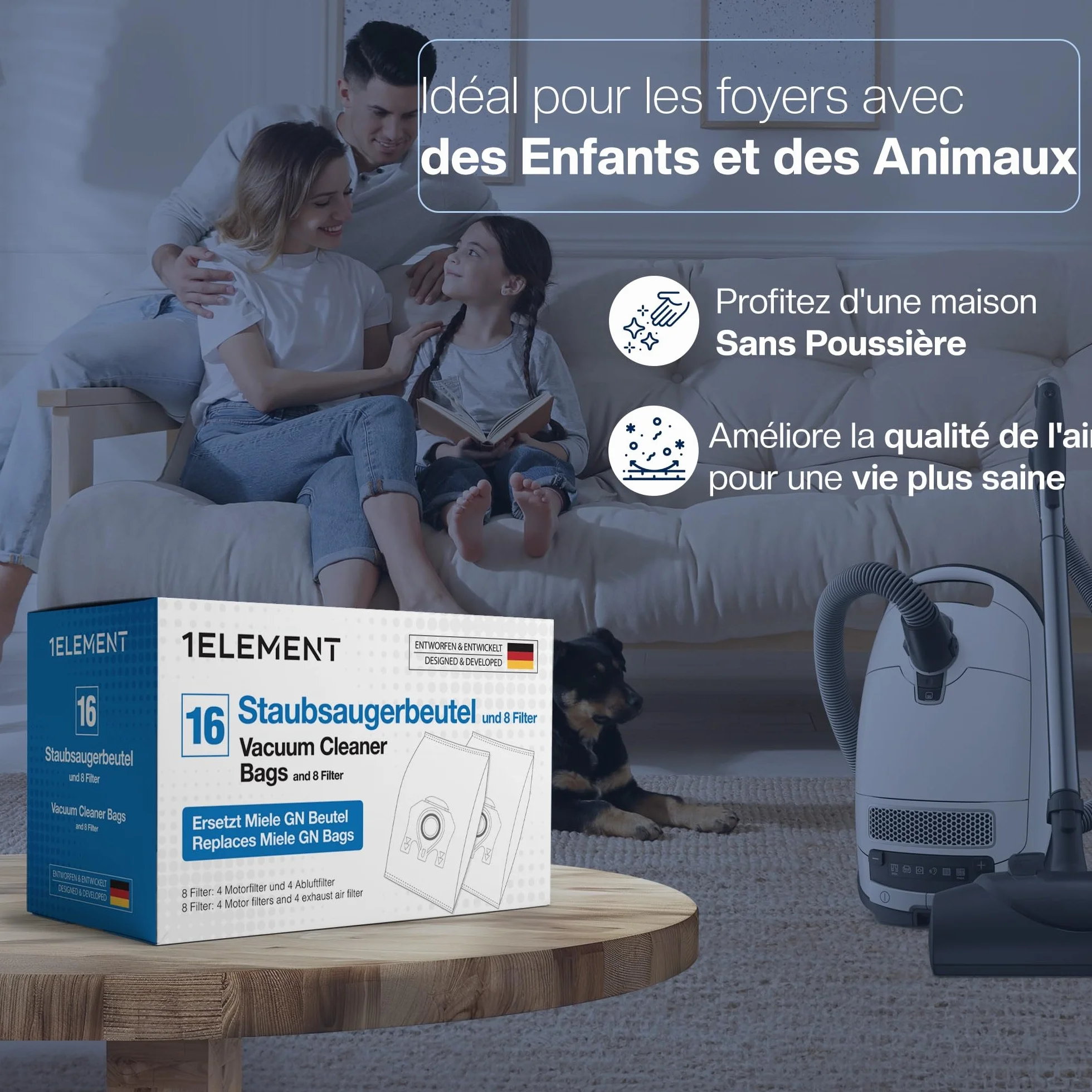 16 Sacs Aspirateur + 4 Filtres Moteur + 4 Filtres Sortie pour Miele Complete C3 C2 Classic C1 S8340 Séries S8000 S5000 S2000 S800 S600