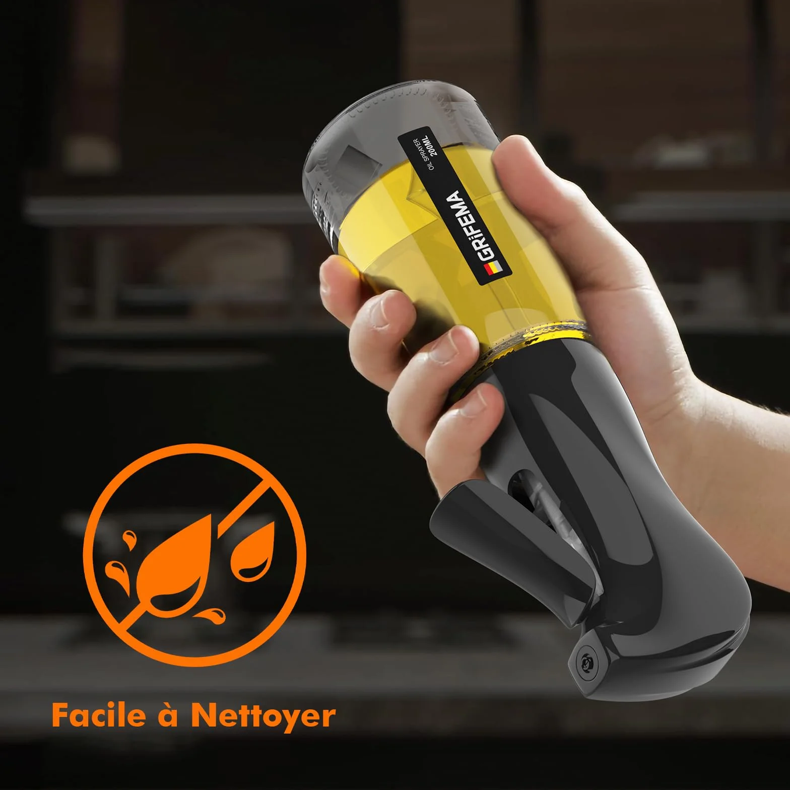 GRIFEMA Spray d'Huile à Jet Contrôlé 200 ml en Verre – Distributeur Antigoutte pour Huile et Vinaigre, Contrôle des Portions, Friteuse à Air, Grillades et Cuisine