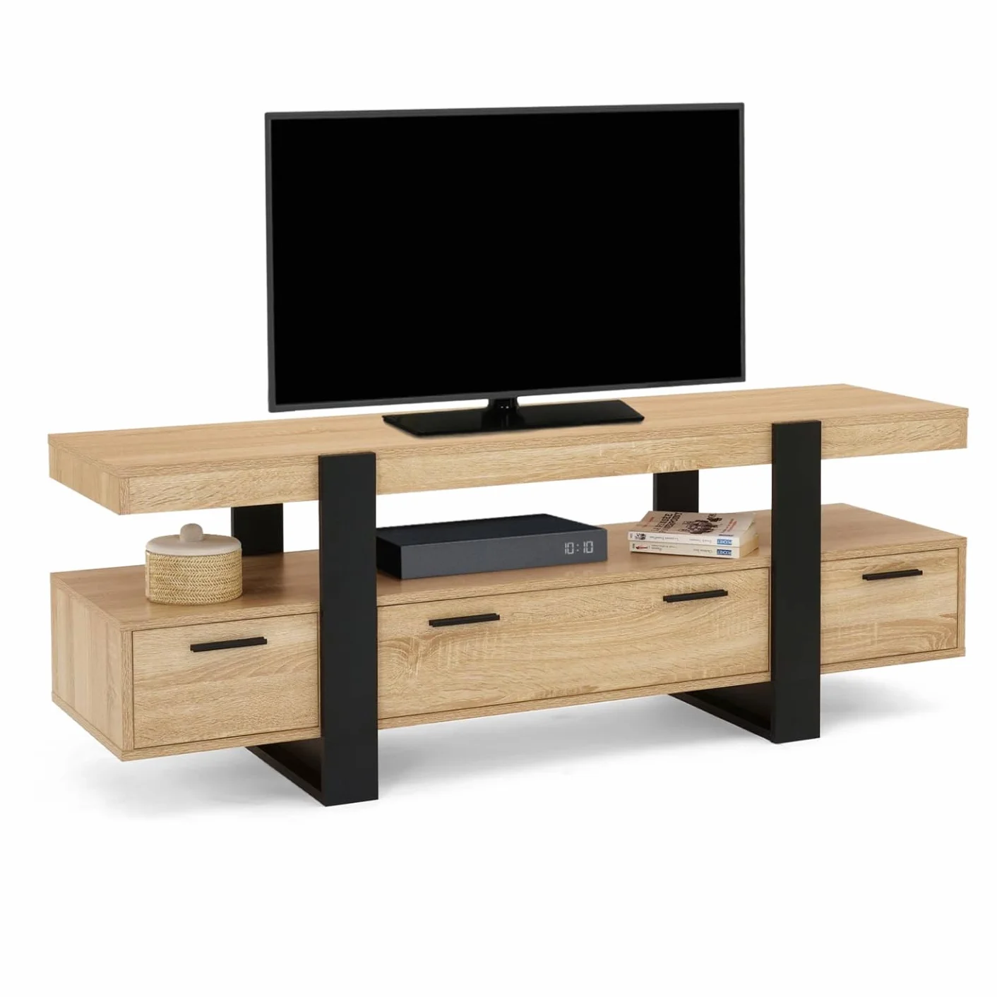 Meuble TV 140 cm Phoenix avec tiroirs Bois Noir