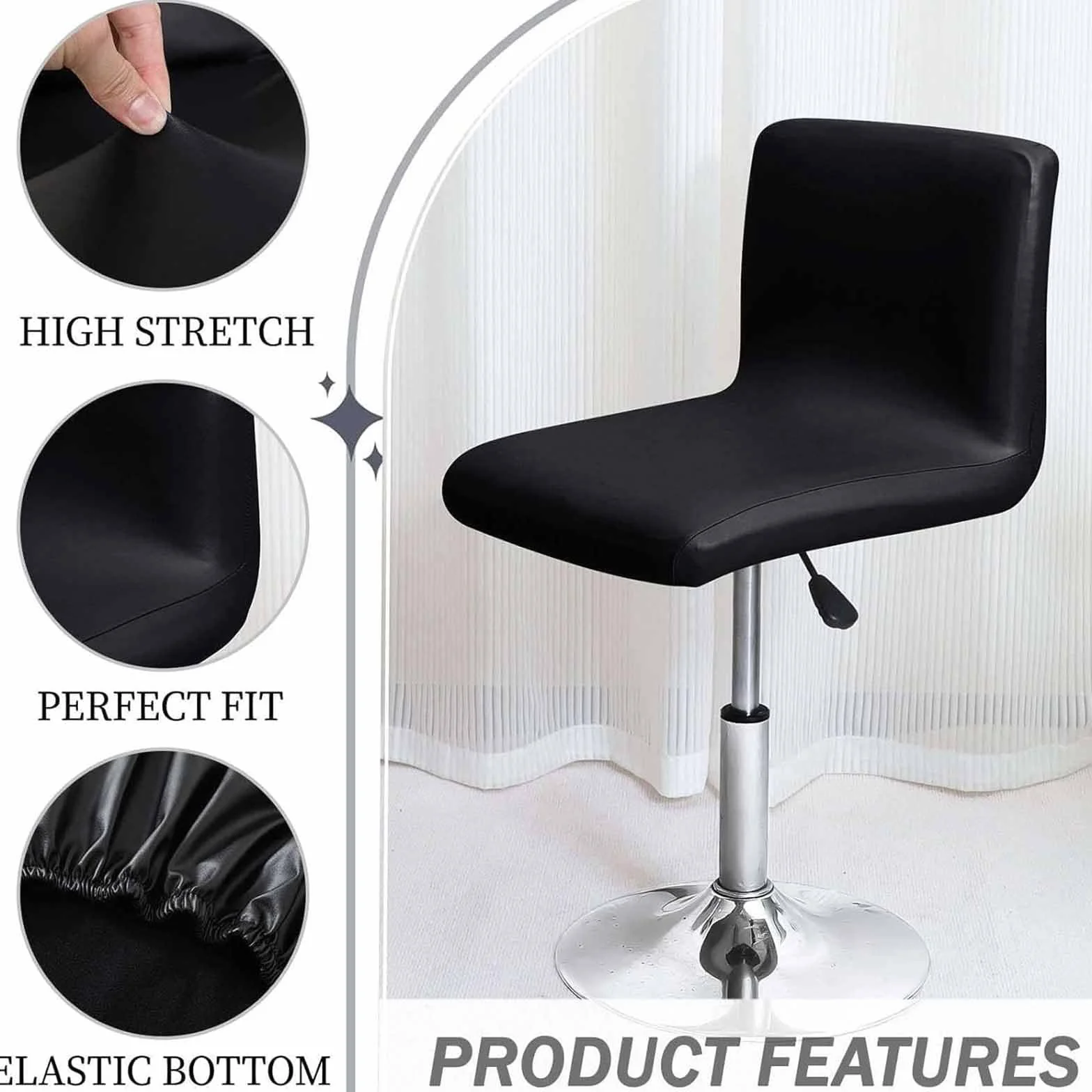 Tabourets de bar avec dossier élastiqué lot de 4 chaises pivotantes tissu noir cuisine salle à manger