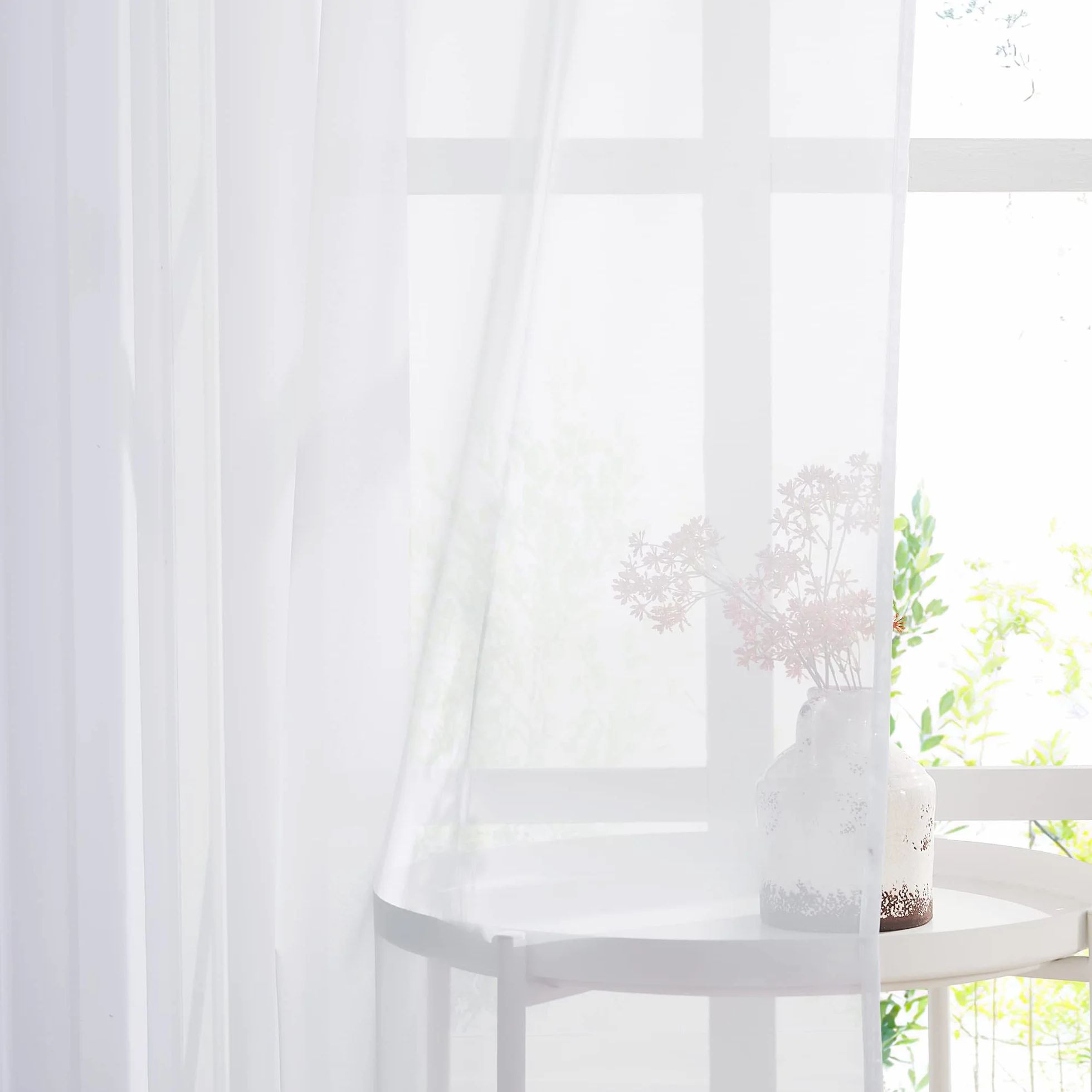Rideaux Voilages Blanc Lot de 2 140 x 160 cm Organza Tulle Transparent avec Oeillets