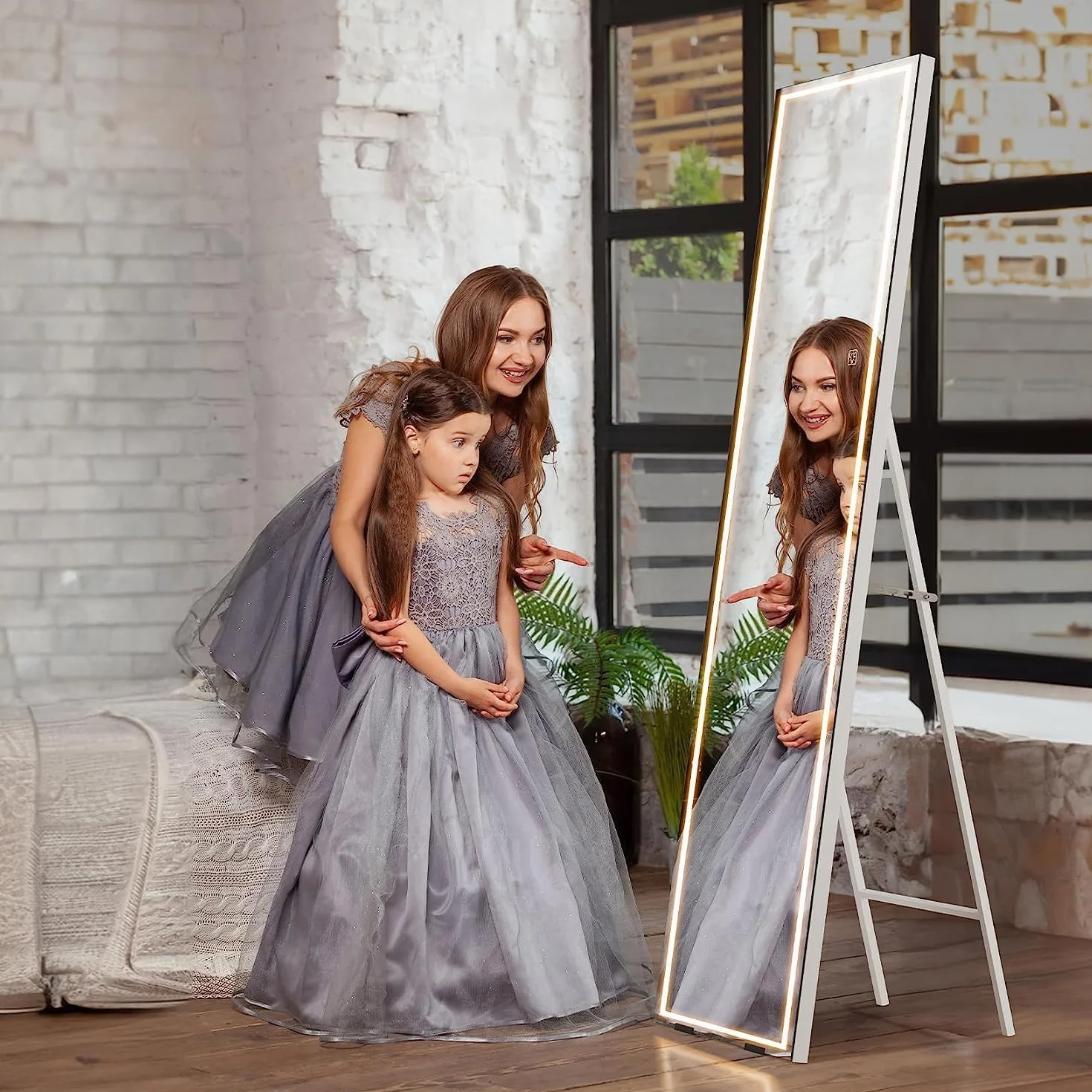 Dripex Miroir sur Pied LED 130X40cm, Miroir Mural avec éclairage, Miroir LED sur Pied, Grand Miroir intégral, 3 Réglables Couleur avec Interrupteur Tactile, pour Chambre à Coucher Salon Blanc