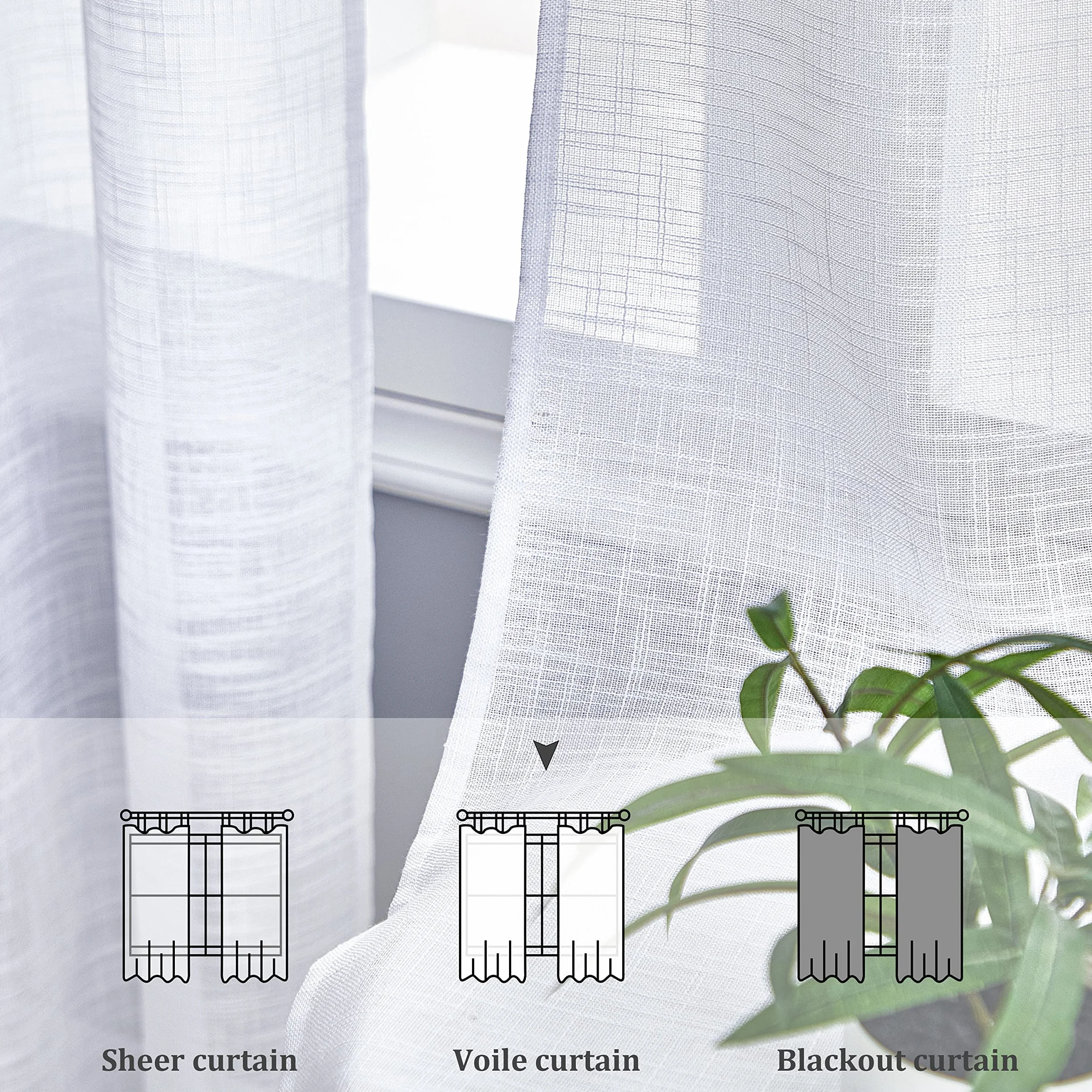 Topfinel Rideau Voilage Blanc 140x225 cm à Oeillets Lin Motif Croix Décoratif Salon Moderne Chambre Cuisine 2pcs
