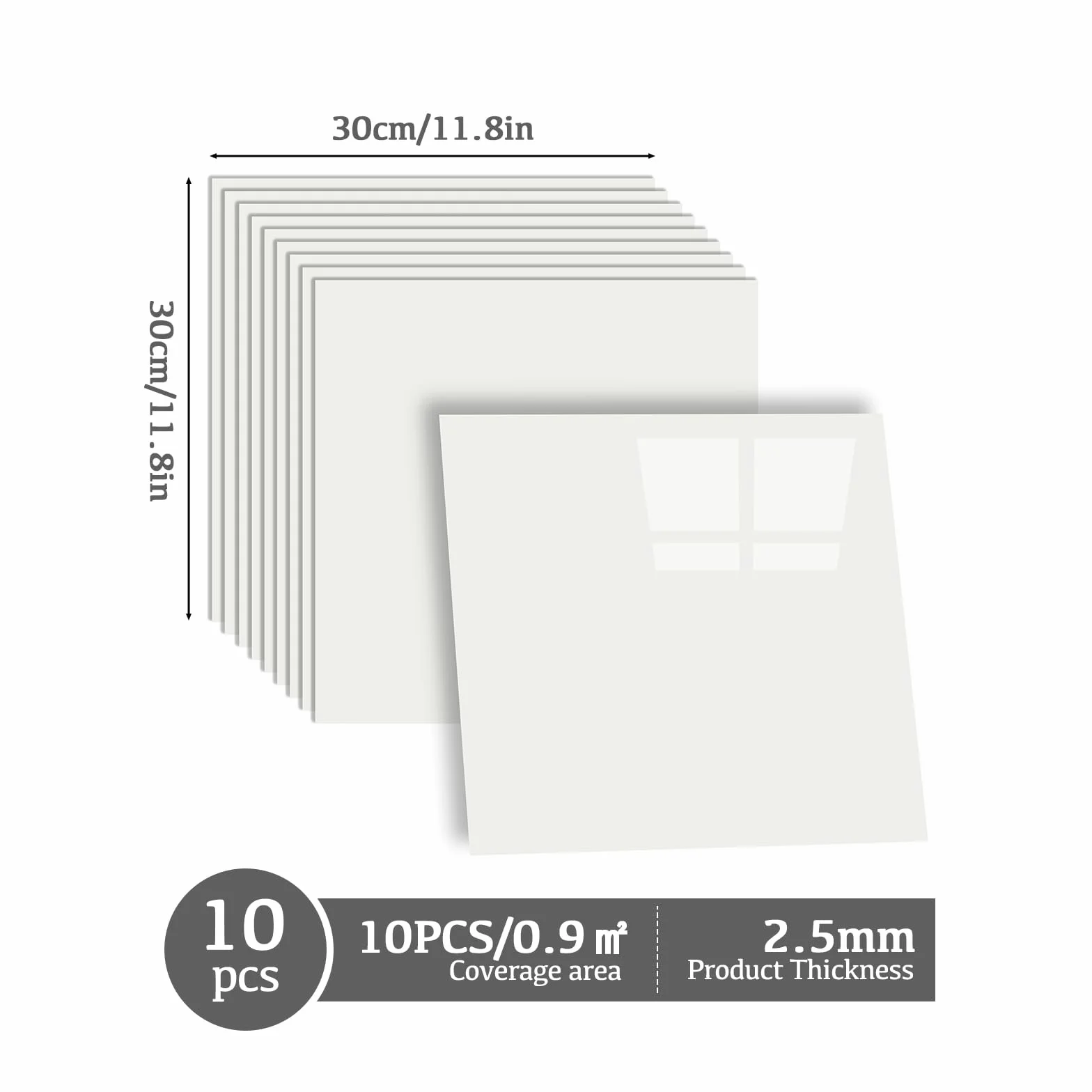 Abyssaly Carrelage Adhesif Mural PVC 30 x 30 cm 10 Pièces Blanc Pur Cuisine Salle de Bain