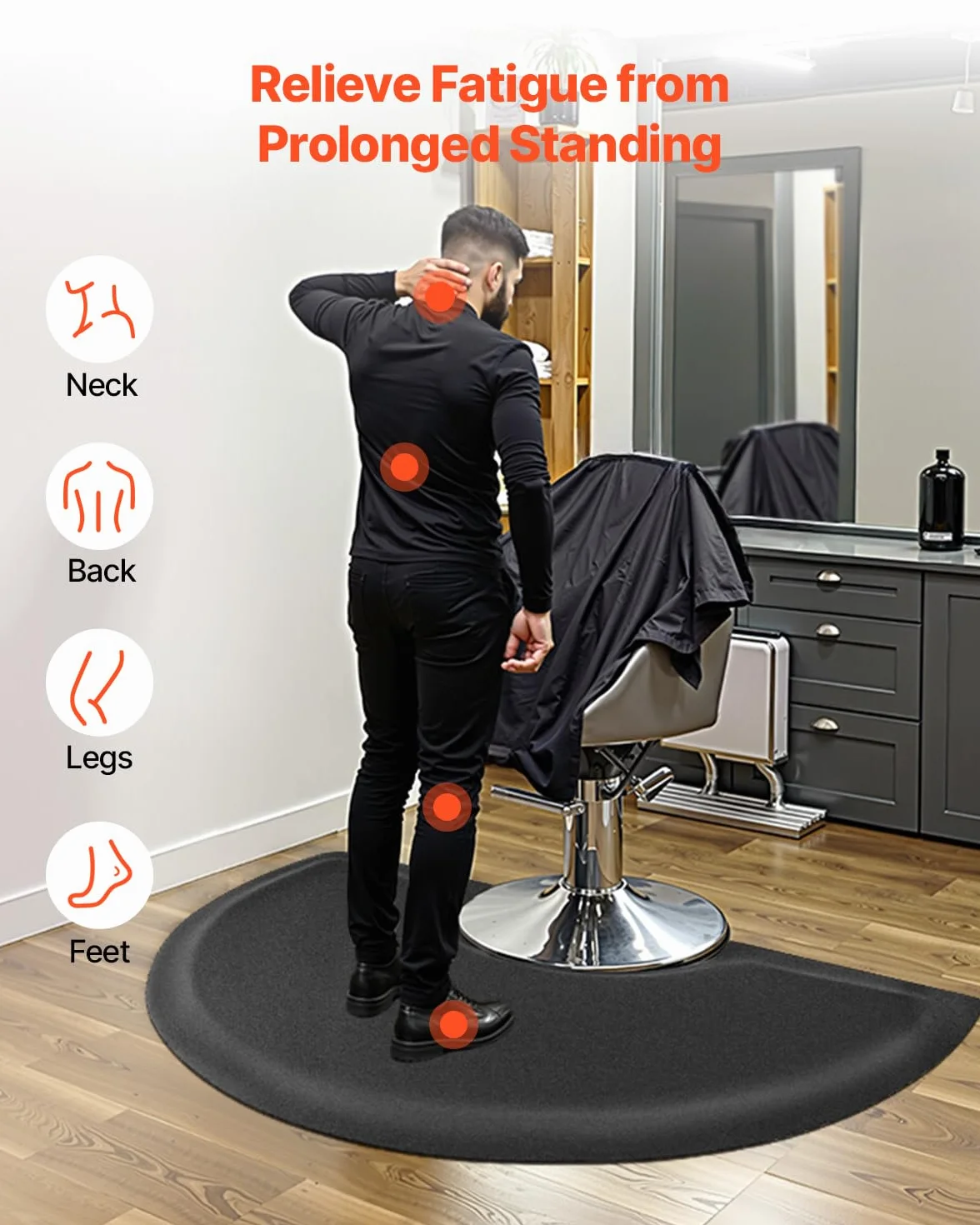 VEVOR Tapis de Chaise de Salon Coiffure, 1520x910x13 mm, Tapis de Sol Salon Coiffeur Anti-fatigue pour Base de Chaise Circulaire, avec Surface PVC, Facile à Nettoyer, Bords Biseautés Anti-trébuchement