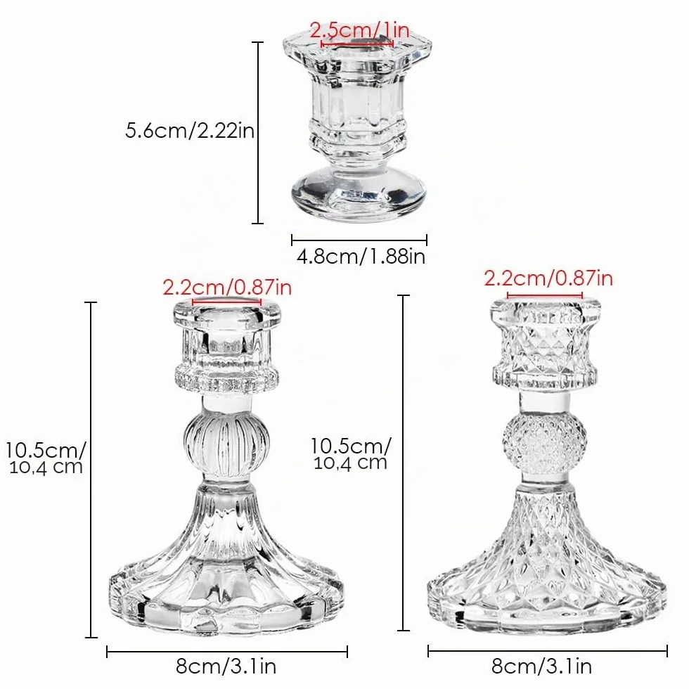 Lot de 6 bougeoirs en verre, porte-bougies effilées pour décoration de mariage, festival, Noël, fête, Saint-Valentin, centres de table