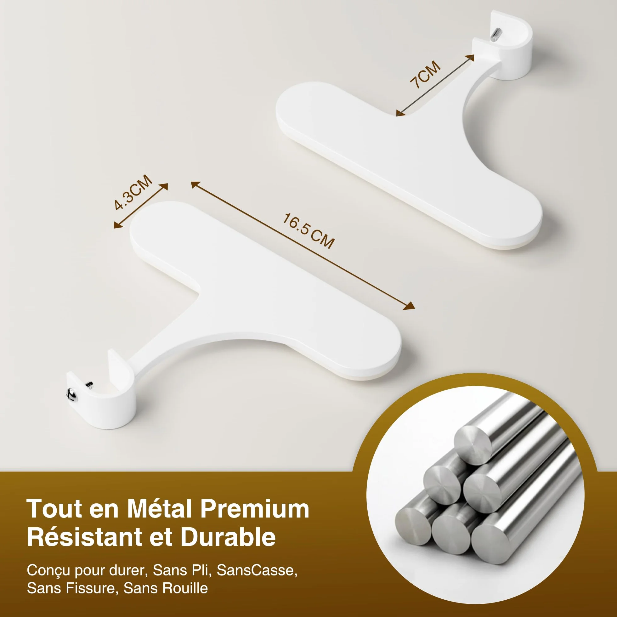 Tringle Rideaux Sans Perçage pour Coffre Volet Roulant - Fixation Auto-adhésive, Lot de 2, Barres 19-28 mm, Métal Résistant, Blanc