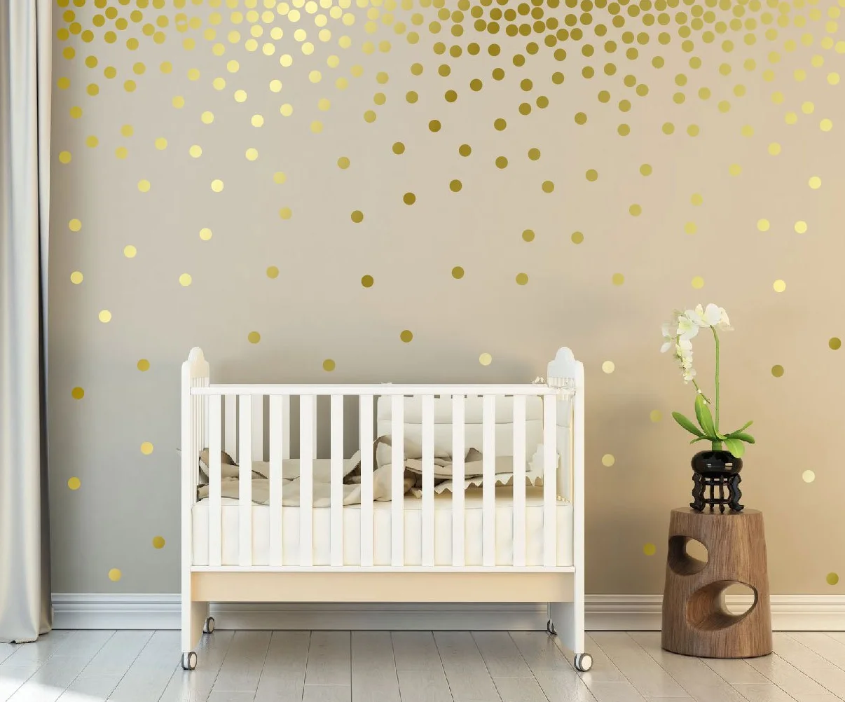 Autocollants Muraux Ronds Doré POIS - Stickers Déco Enfant Chambre Bébé Garçon Fille Crèche Meubles