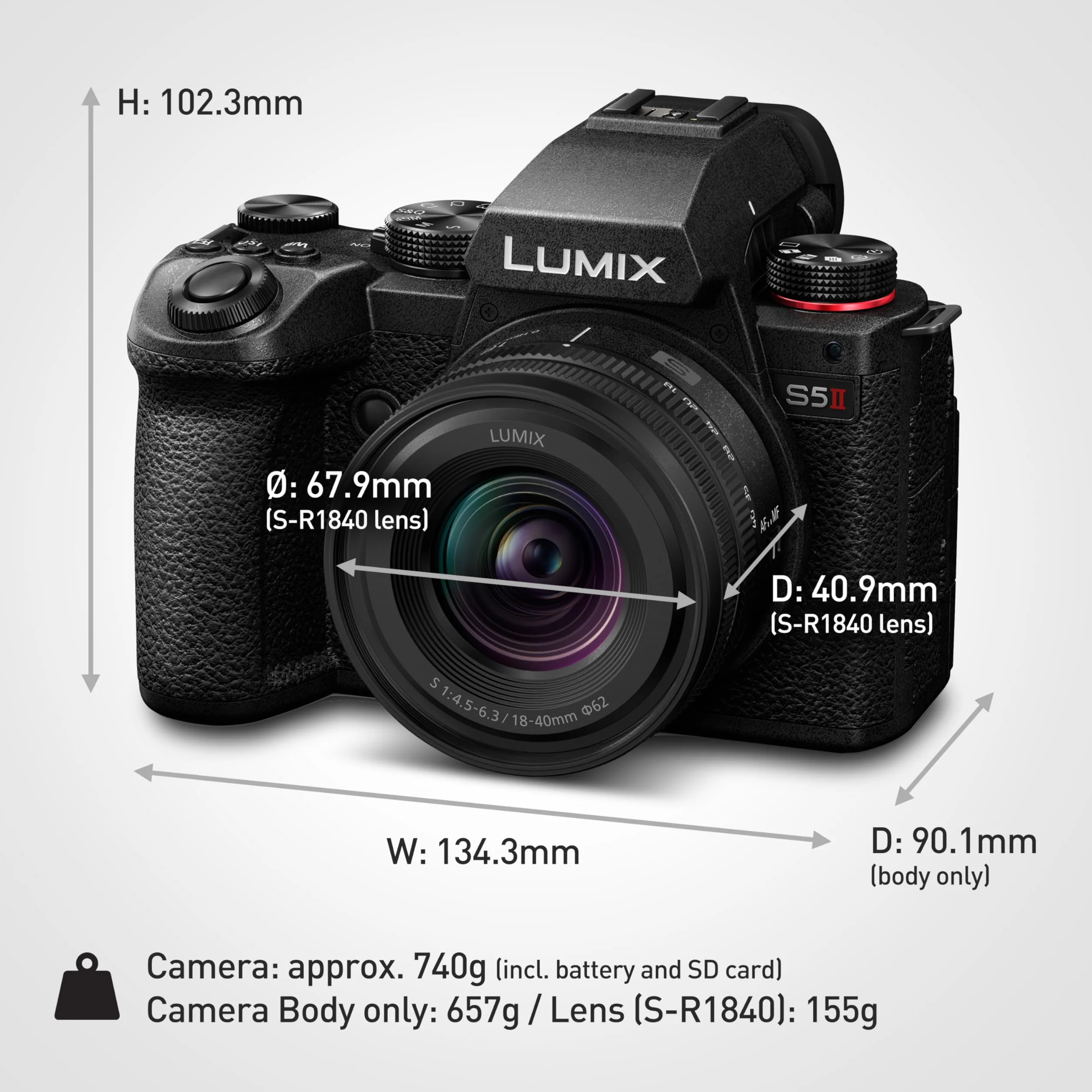 Panasonic Lumix DC-S5 II, Pełnoklatkowy aparat bezlusterkowy, z Obiektywem S-R1840E 18-40mm S, 4K 60P i 6k 30P, Flip screen, Wi-Fi, Phase Hybrid AF 179 pól, Active IS, Czarny