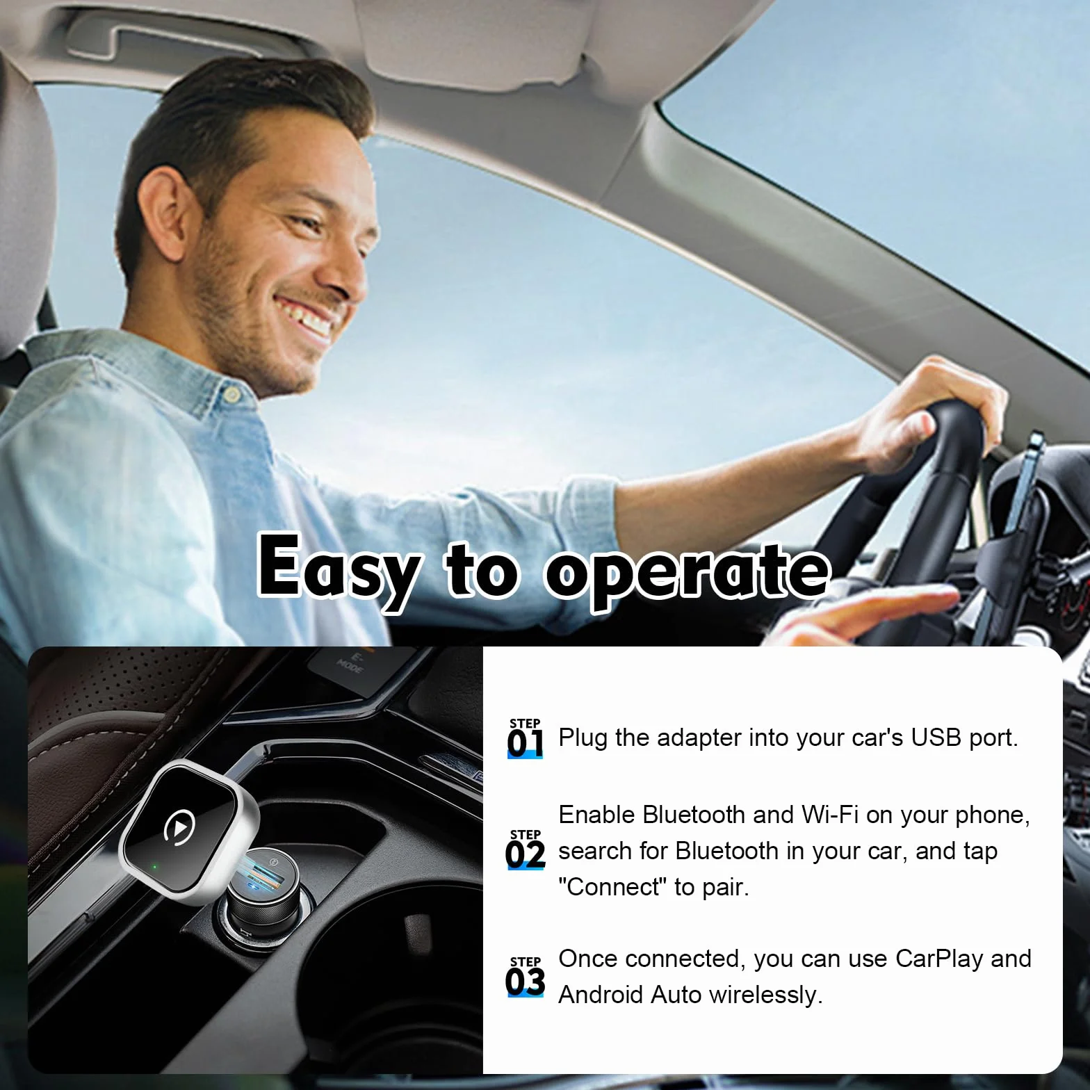 Bezprzewodowy adapter Carplay, 2 w 1, bezprzewodowy adapter Carplay, konwertuje przewodowy samochód Carplay/Android na bezprzewodowy, podłączany i gotowy, mini adapter Carplay