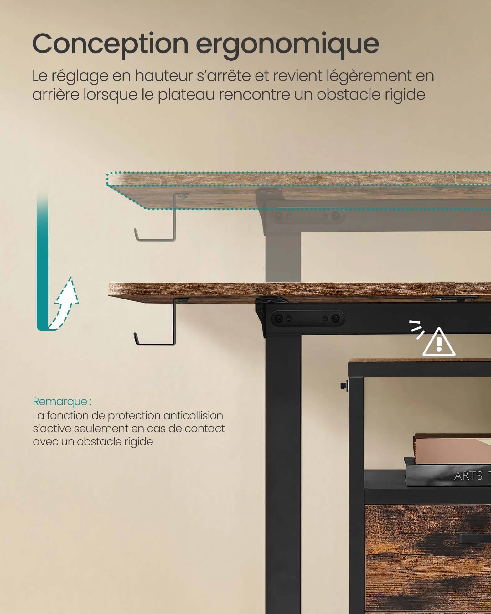 SONGMICS Bureau Électrique Réglable en Hauteur, 160 x 70 cm, Table Assis-Debout, Fonction Mémoire 4 Hauteurs, Marron Rustique et Noir