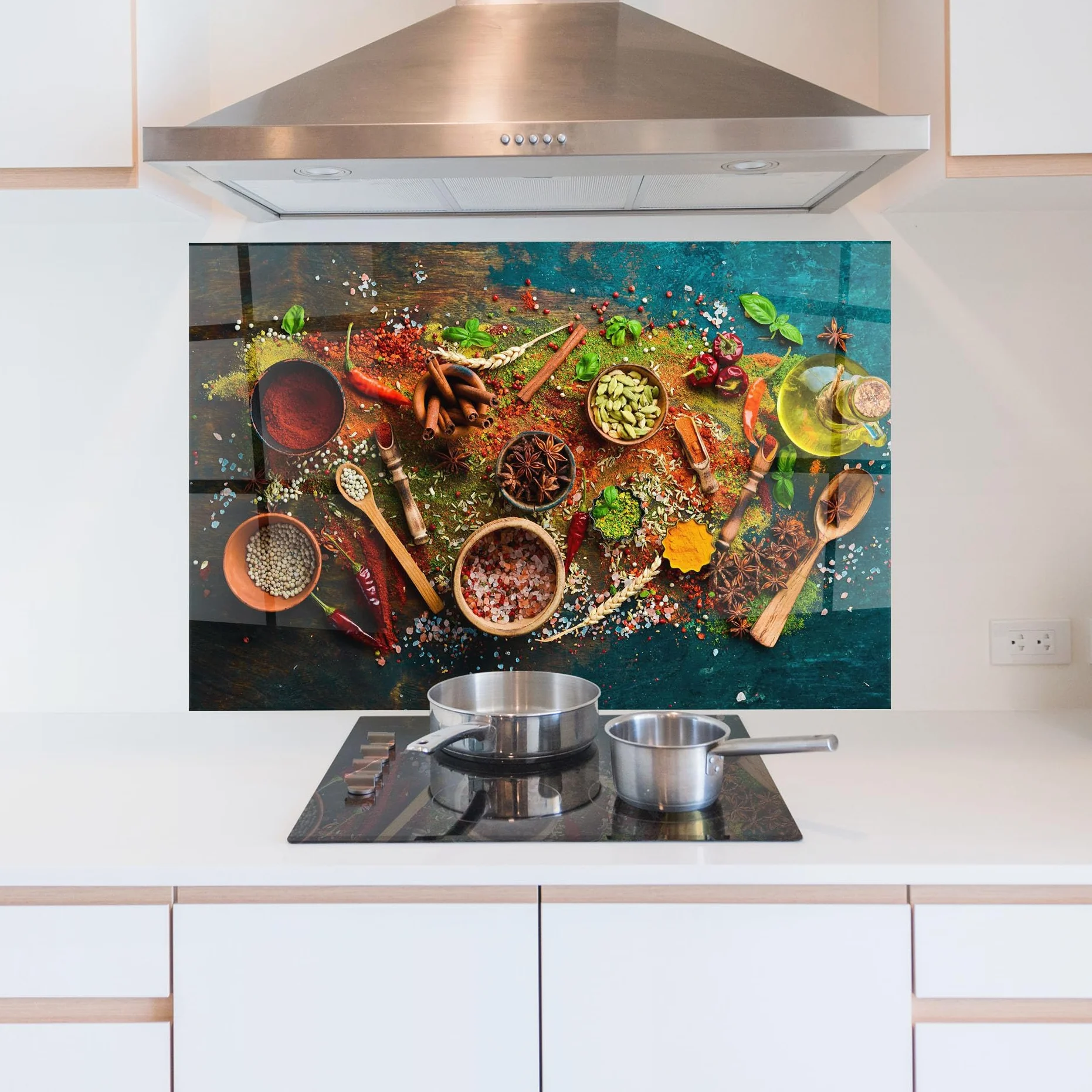 ARTHUB® Crédence de Cuisine en Verre 60x80 cm, Seasonings Mix | Protection Contre Les éclaboussures, Revêtement Mural en Carreaux, Plaque en Verre, Verre trempé, Aliments, Épices