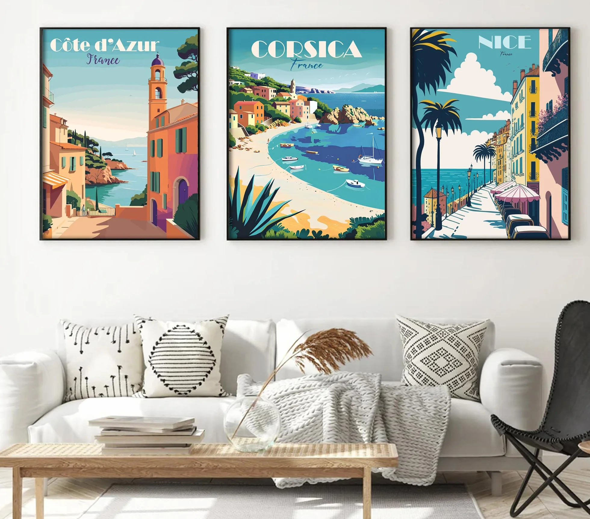 Affiche Decoration Murale 30x40 cm Lot de 3 Tableaux Côte d'Azur