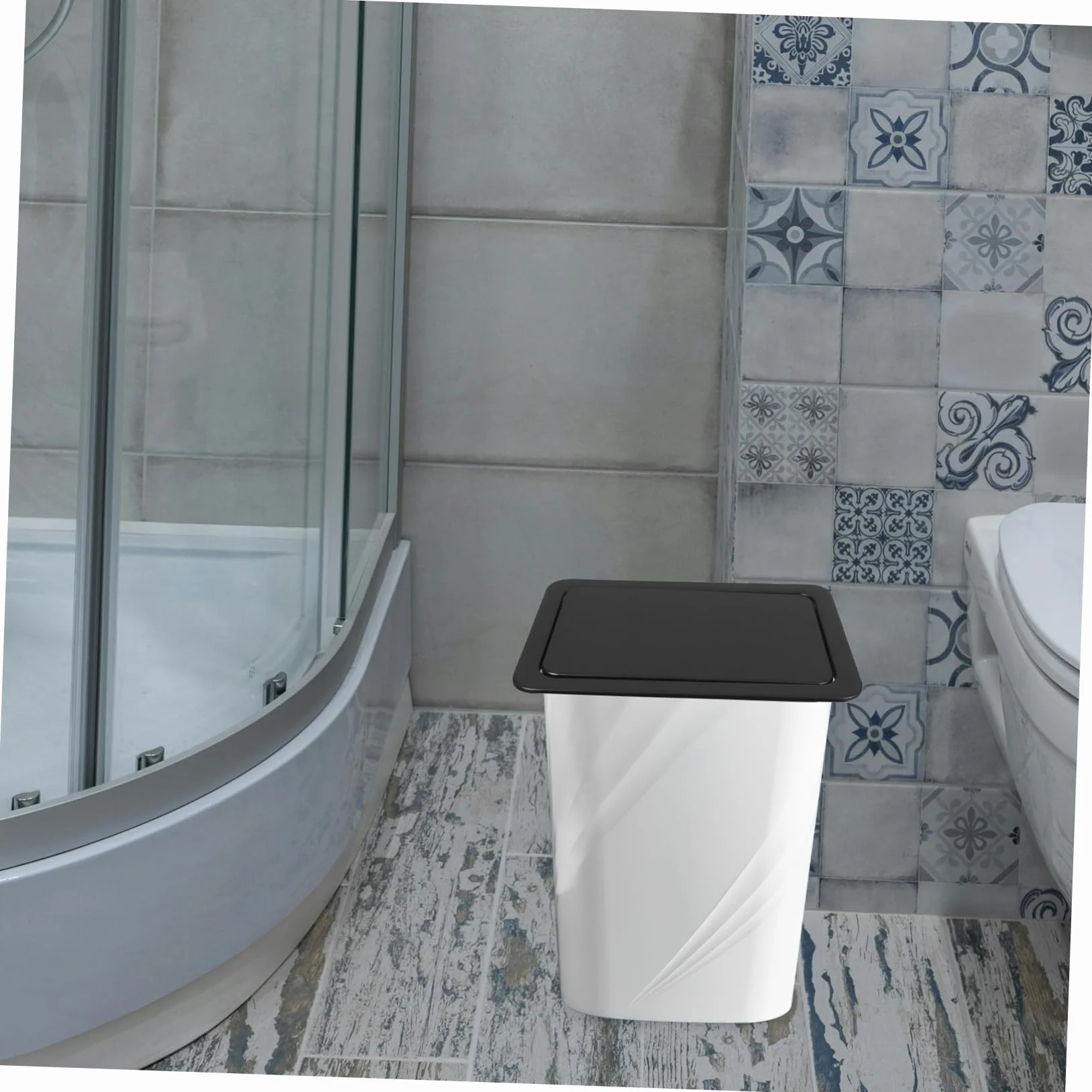 PRETYZOOM Couvercle Rabattable Intégré pour Poubelle en Acier Inoxydable Noir, Design Moderne et Solide, Cuisine et Salle de Bain, Installation Facile