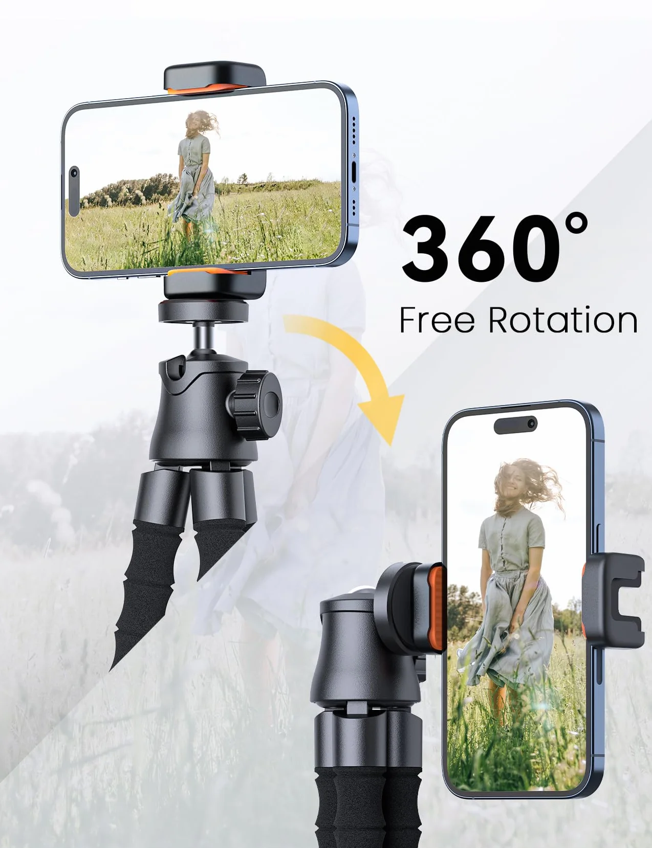Statyw do telefonu, przenośny i elastyczny stojak na telefon do nagrywania wideo za pomocą bezprzewodowego pilota, obracany o 360° statyw do smartfonów