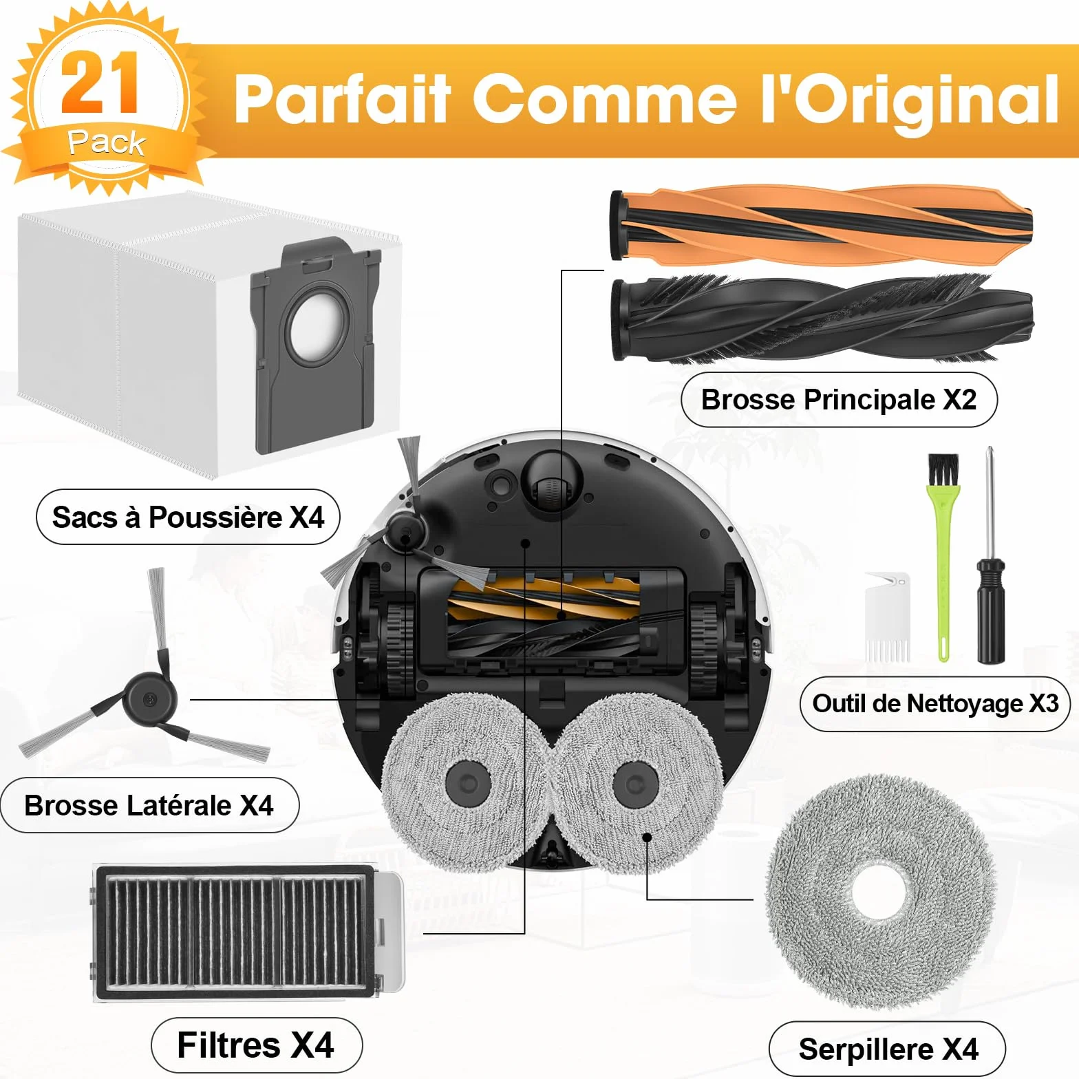 Dreame X50 Ultra Accessoires Pièces de Rechange L50s L40s Pro Ultra 2 Brosse Principale 4 Sacs à Poussière 4 Chiffons 4 Filtres 4 Brosse Latérale
