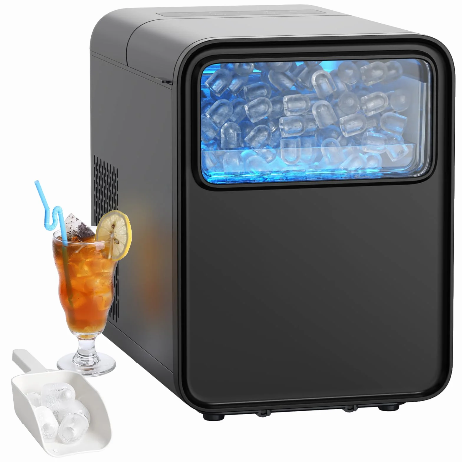 QEXREED Machine à Glaçons de Comptoir, 9 Glaçons en 6 Min, 12 KG/24H, Auto-nettoyante, Compacte