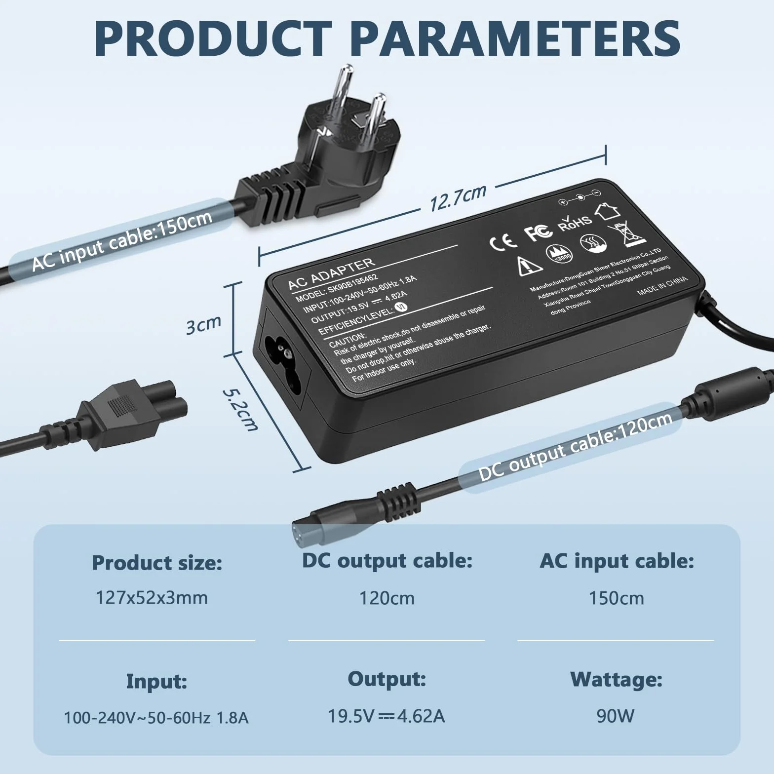90W Universel Chargeur PC Portable Compatible HP ASUS Lenovo Dell Acer IBM Toshiba Samsung Sony Fujitsu Gateway Ultrabook Cordon d'alimentation 16 Connecteurs
