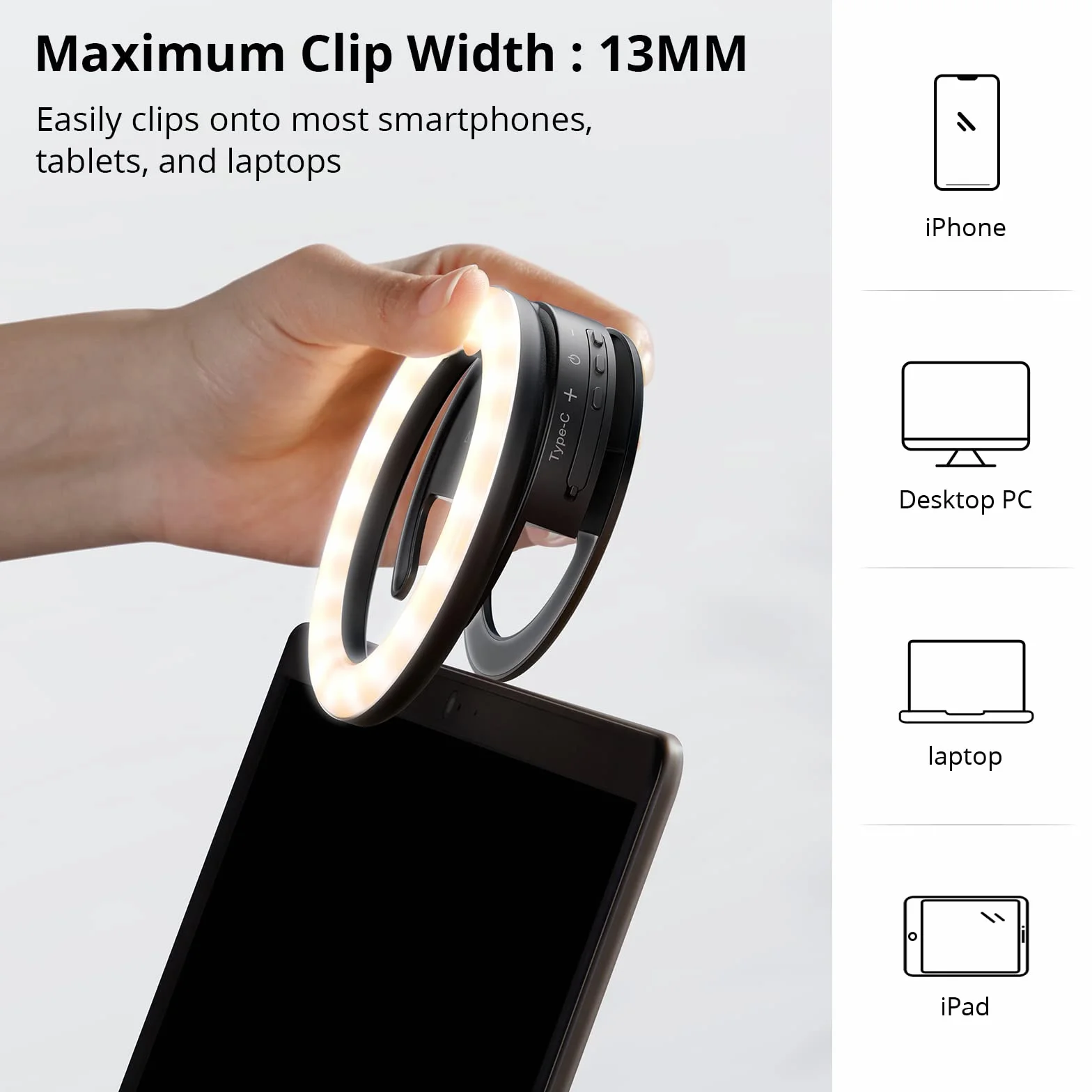 ATUMTEK Pierścień świetlny do telefonu Selfie Ring Light z akumulatorem z 40 diodami LED, do zdjęć i wideo do strumieniowego przesyłania strumieniowego, TikTok, Instagrama, spotkania z zoomem i